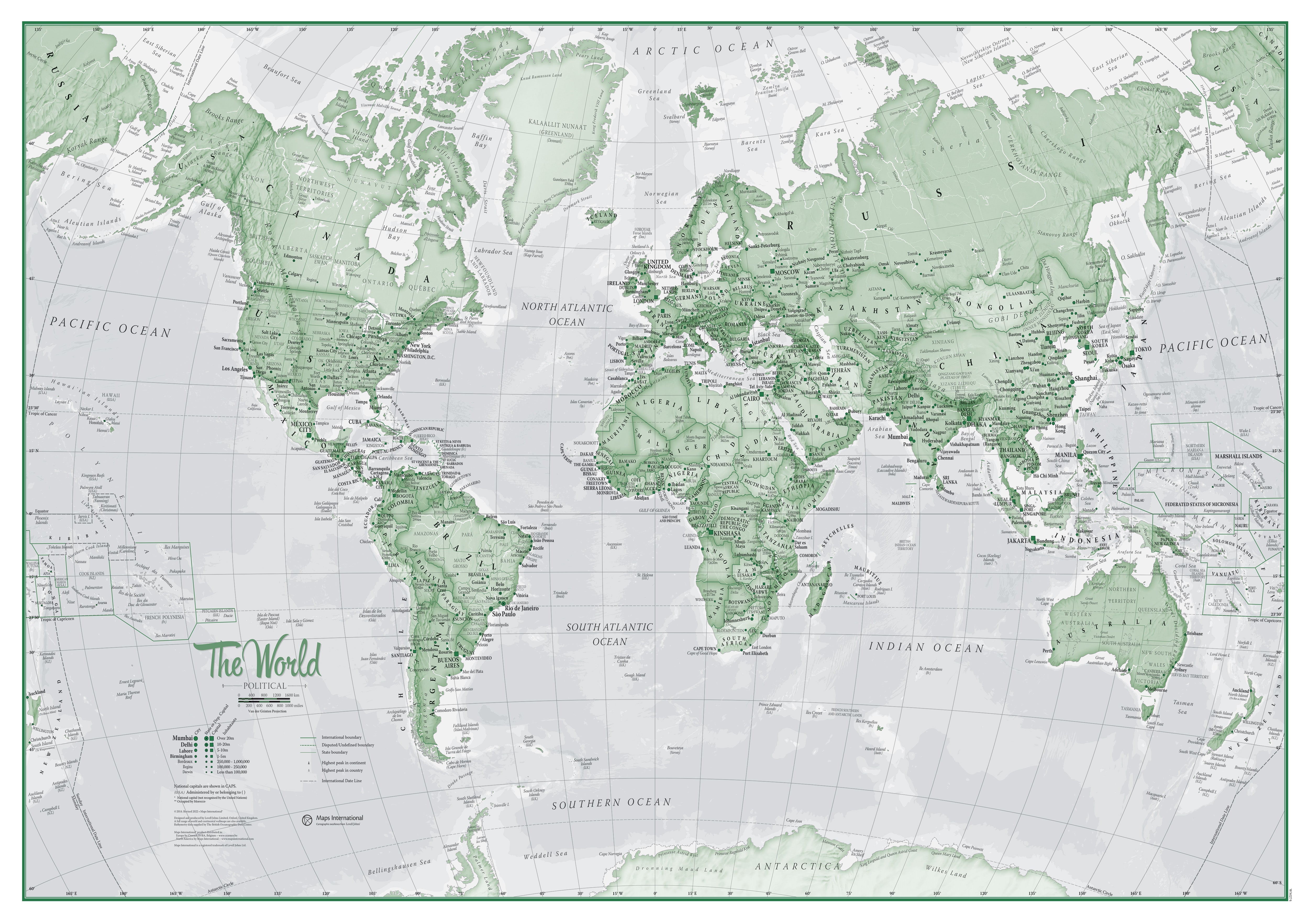 WM00274_H_LAMIN - The World Is Art - Wall Map Green