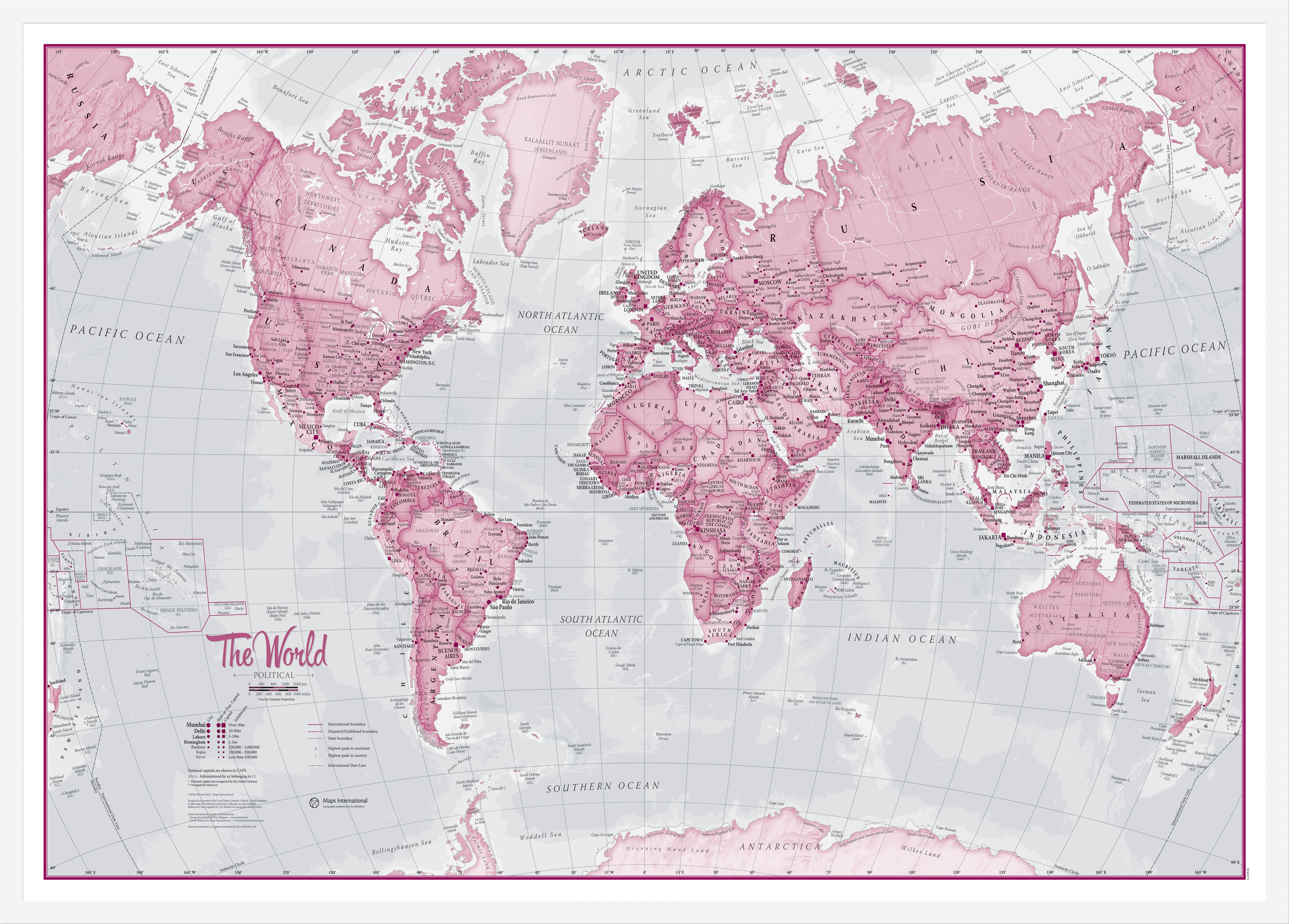 WM00273_M_WDWHI - The World Is Art - Wall Map Pink