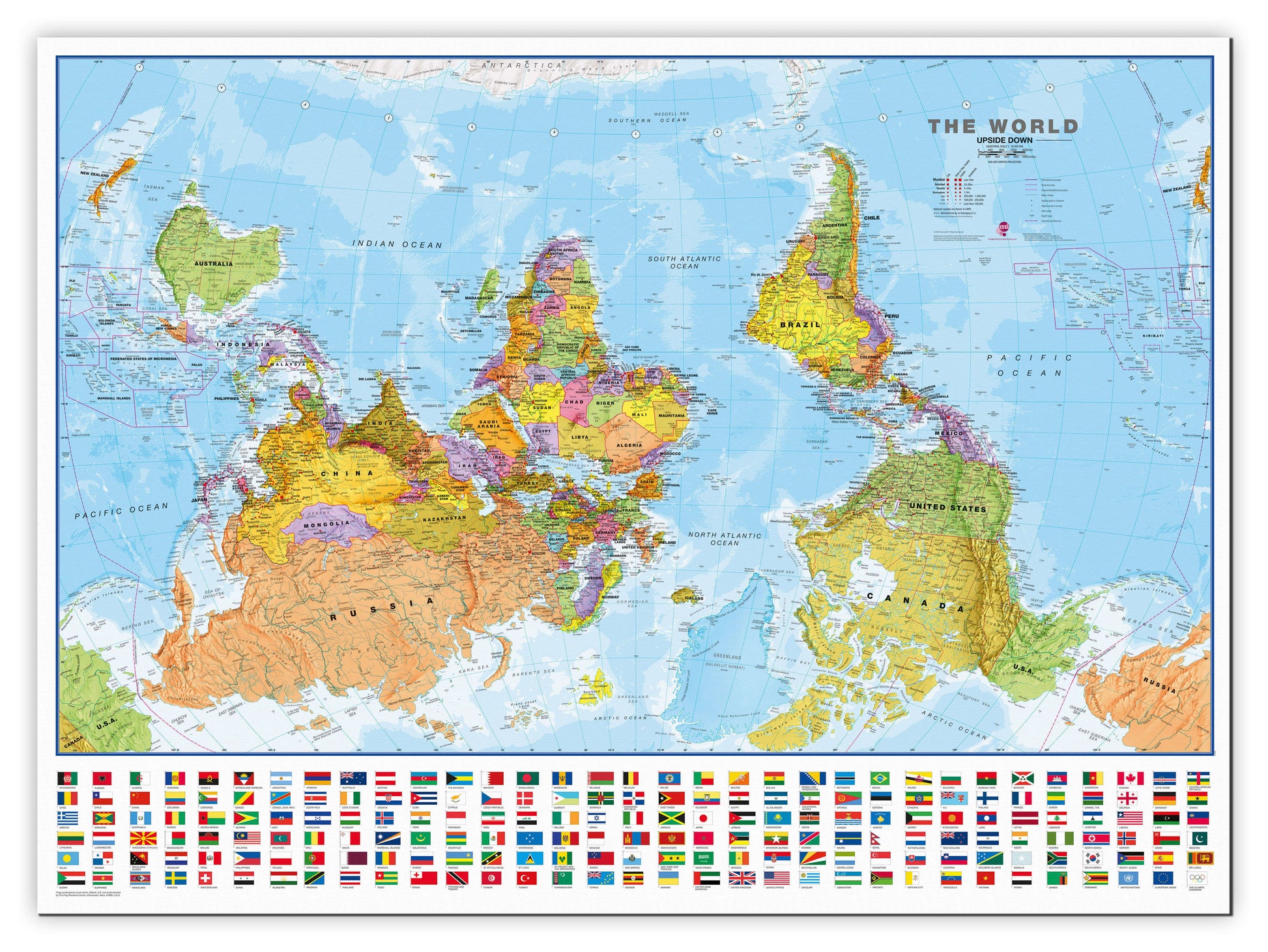 WM00627_L_CANVA - Upside-down World Wall Map Political with flags