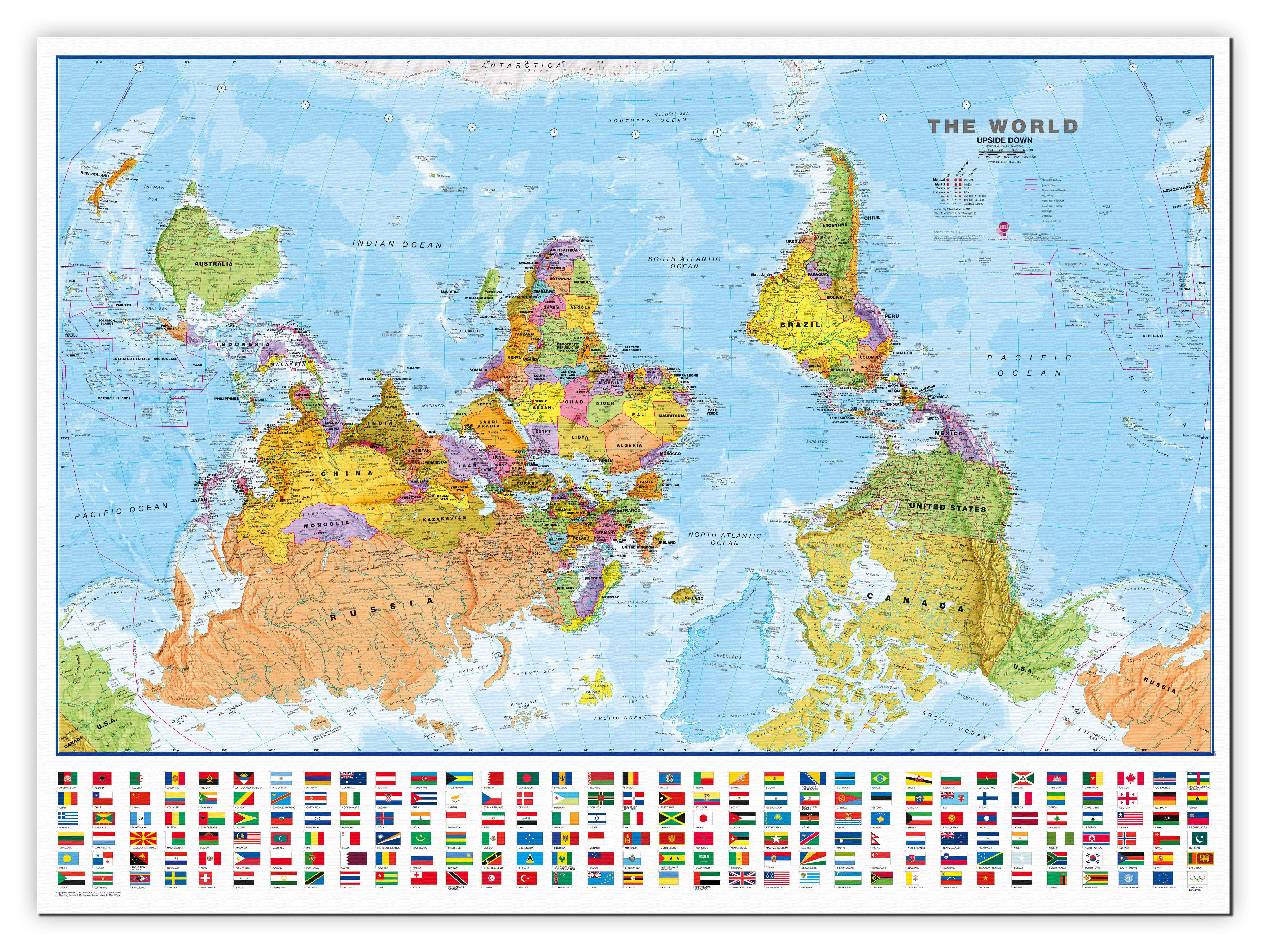 WM00627_L_CANVA - Upside-down World Wall Map Political with flags