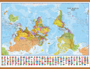 WM00627_L_LWDHB - Upside-down World Wall Map Political with flags