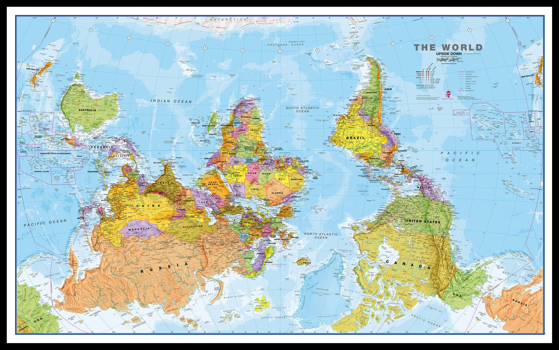 WM00626_H_LBDBL - Upside Down World Wall Map Political