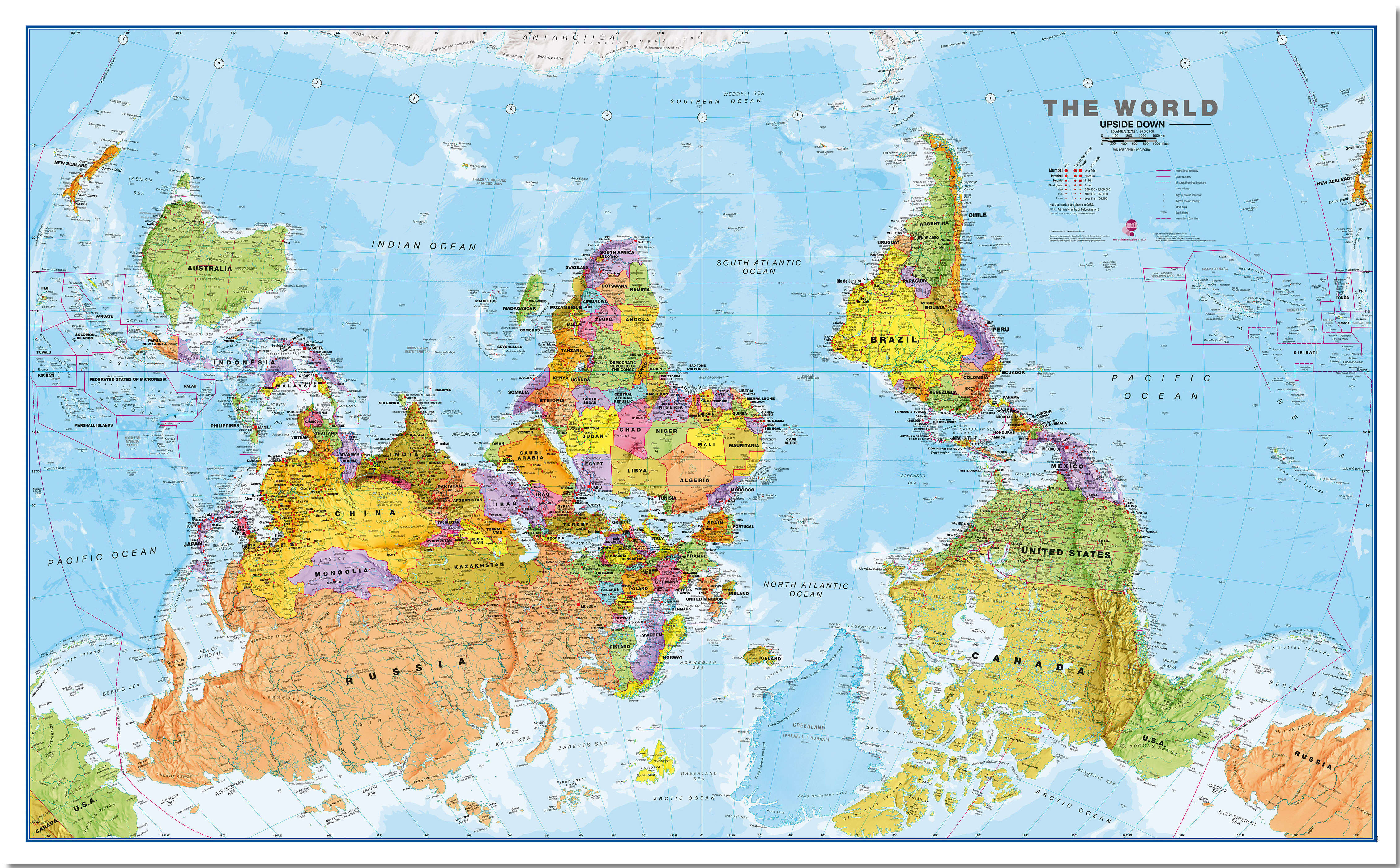 WM00626_H_LMBRD - Upside Down World Wall Map Political