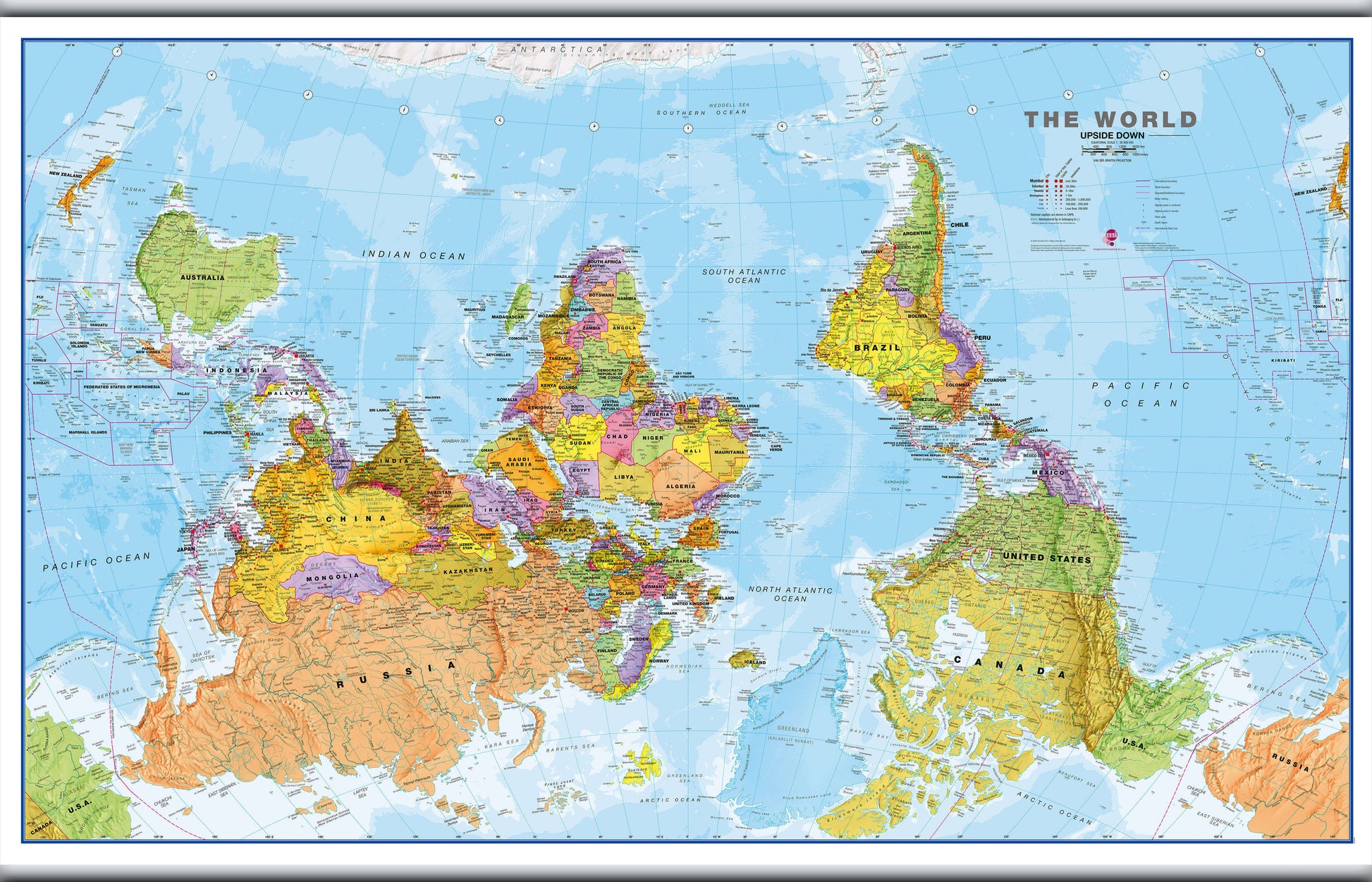 WM00626_L_CANHB - Upside Down World Wall Map Political