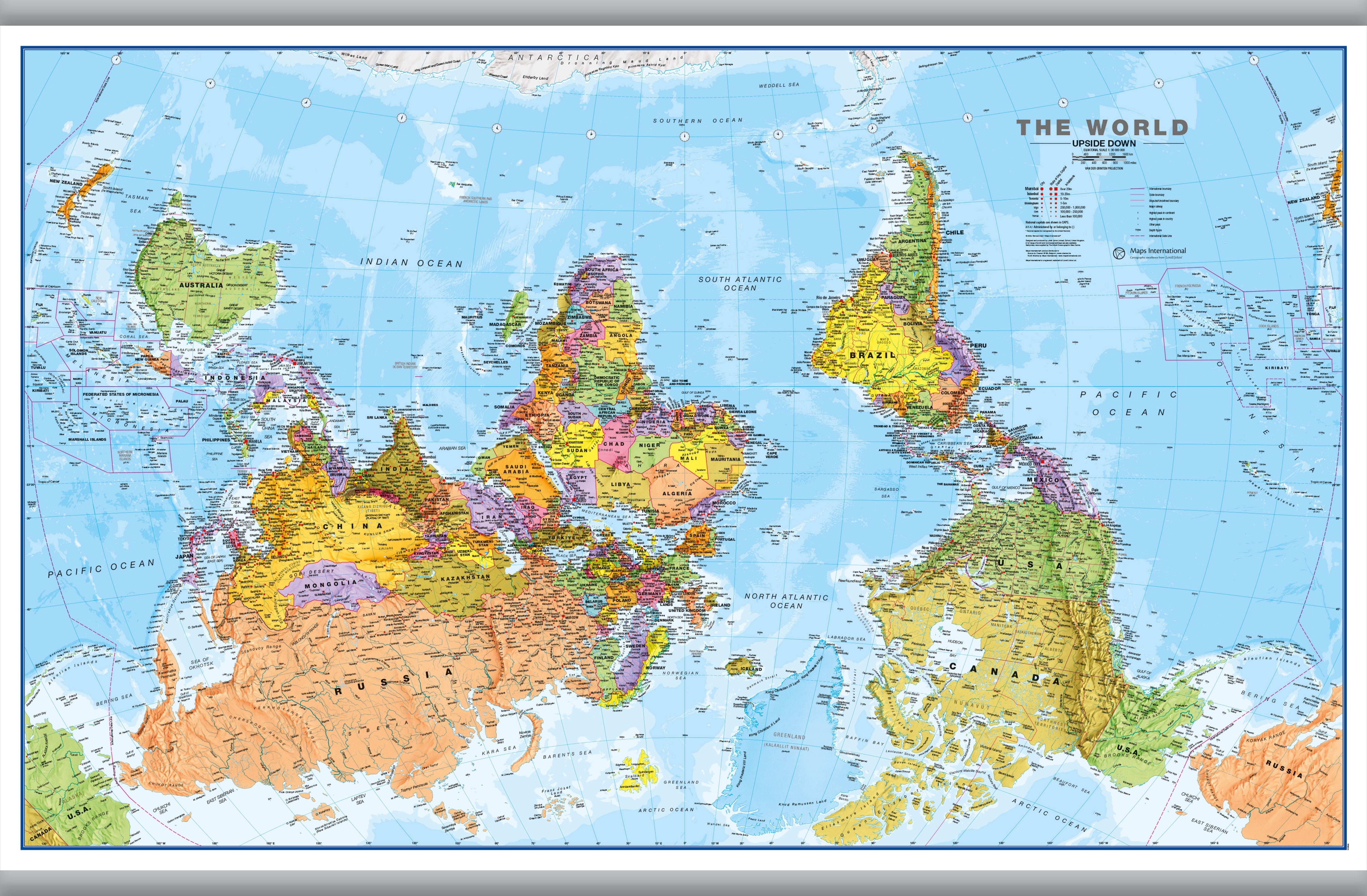 WM00626_L_LAMHB - Upside Down World Wall Map Political