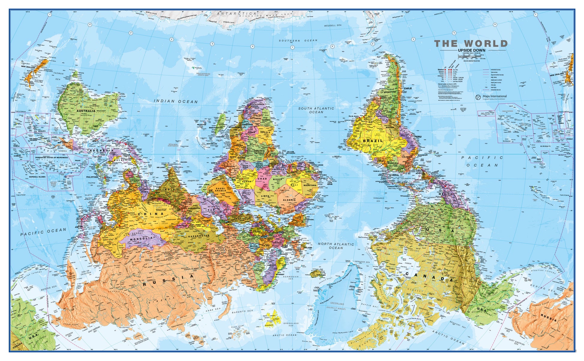 WM00626_L_PAPER - Upside Down World Wall Map Political