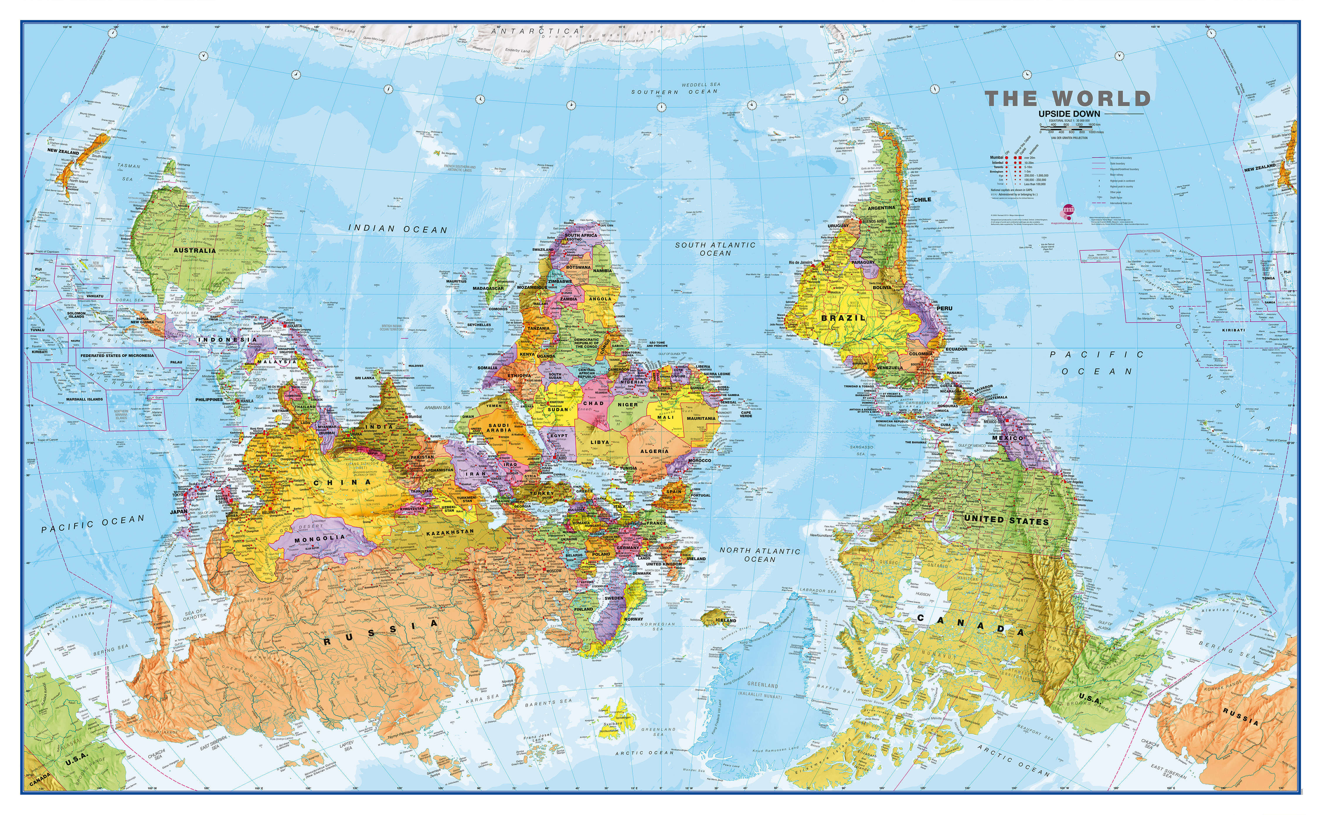 WM00626_L_LAMIN - Upside Down World Wall Map Political
