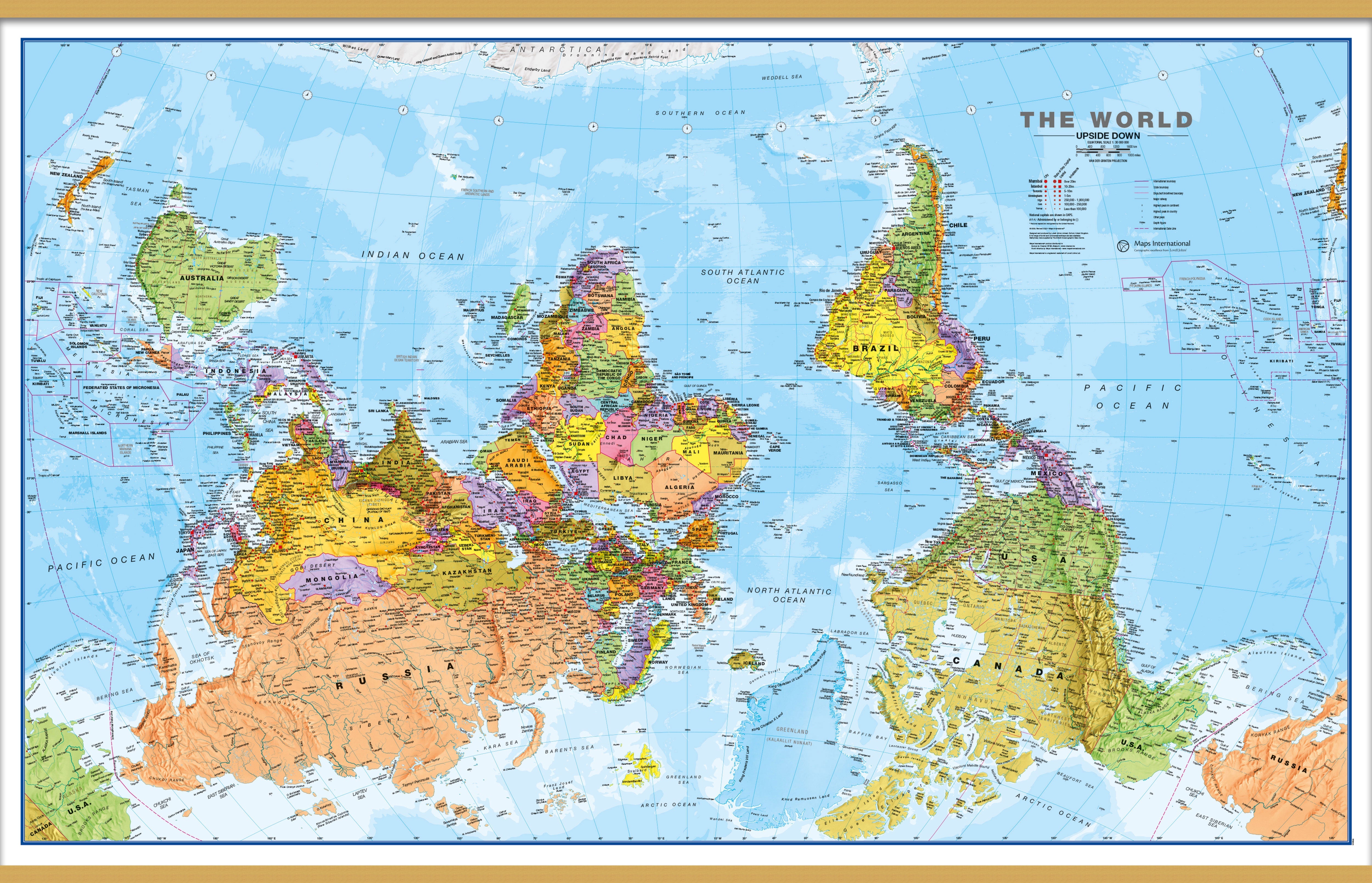 WM00626_H_LWDHB - Upside Down World Wall Map Political
