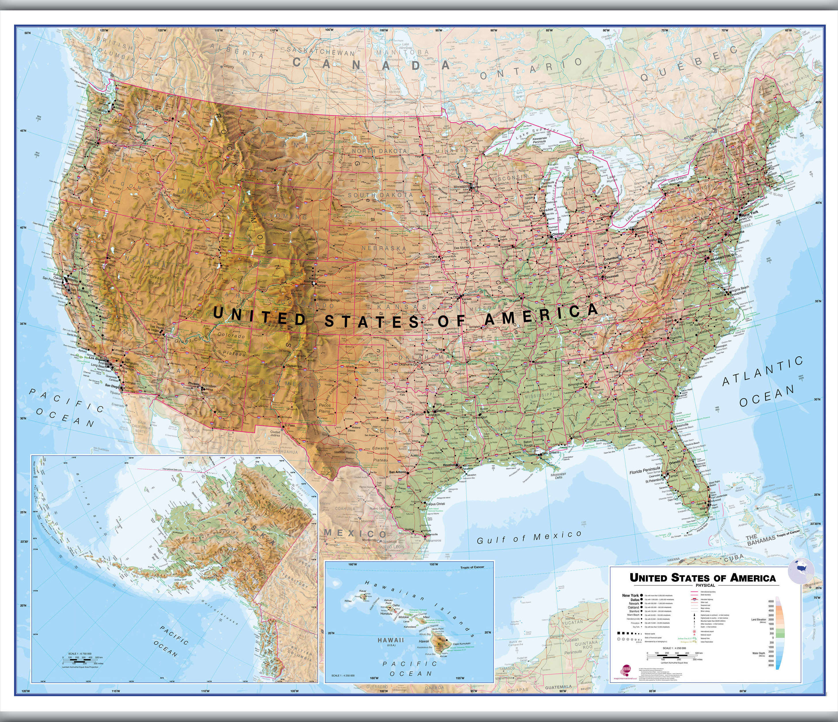 CM00022_H_LAMHB - USA Wall Map Physical
