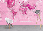 WP00818_H_WALLP - Pink World Map Wallpaper