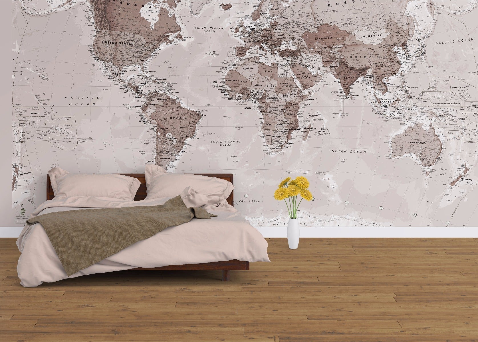 WP00819_H_WALLP - Neutral World Map Wallpaper