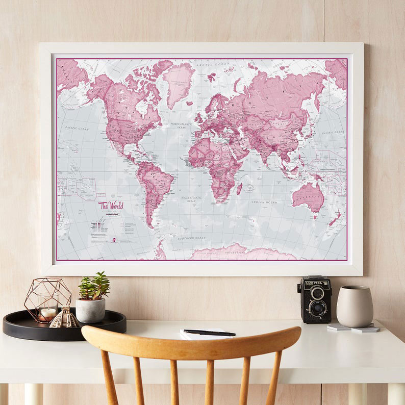 WM00273_M_BWWHI - The World Is Art - Wall Map Pink