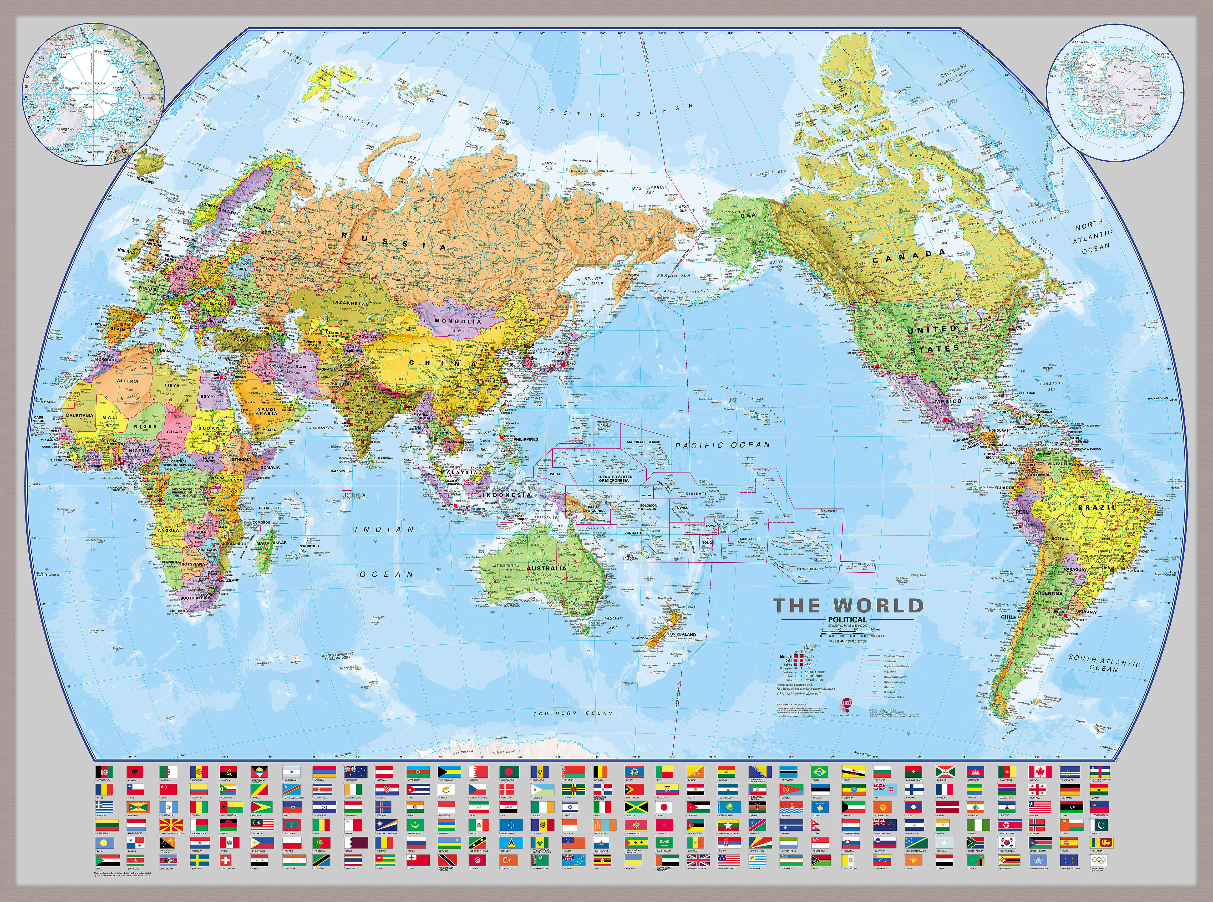 WM00400_L_MGFAL - World Pacific-centred Wall Map with flags