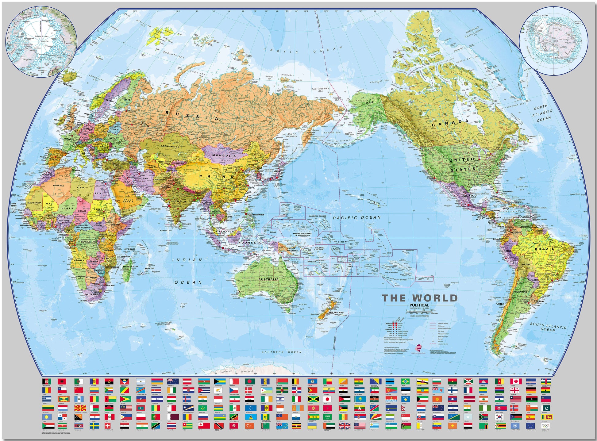 WM00400_L_LMBRD - World Pacific-centred Wall Map with flags