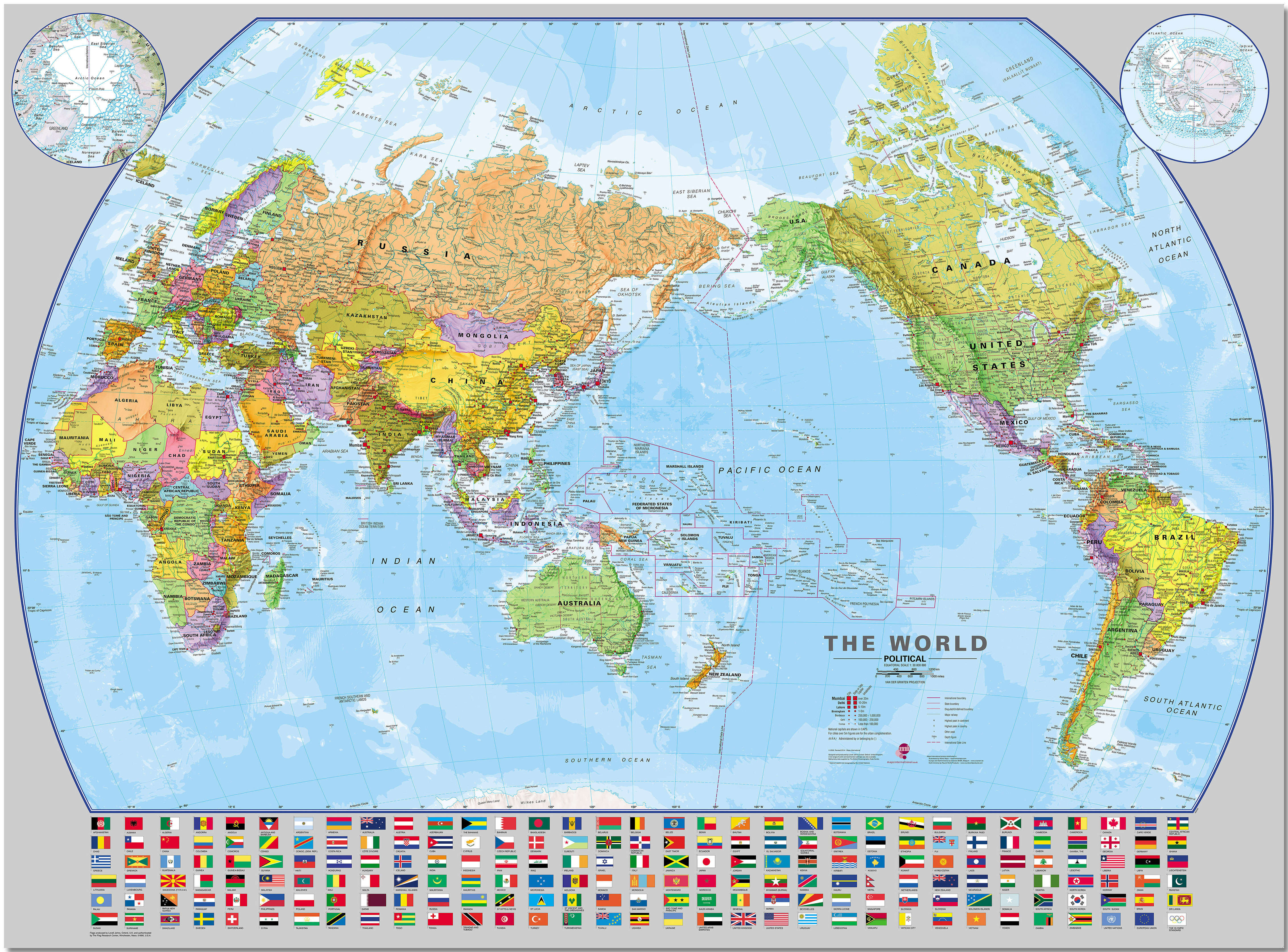 WM00400_L_LMBRD - World Pacific-centred Wall Map with flags