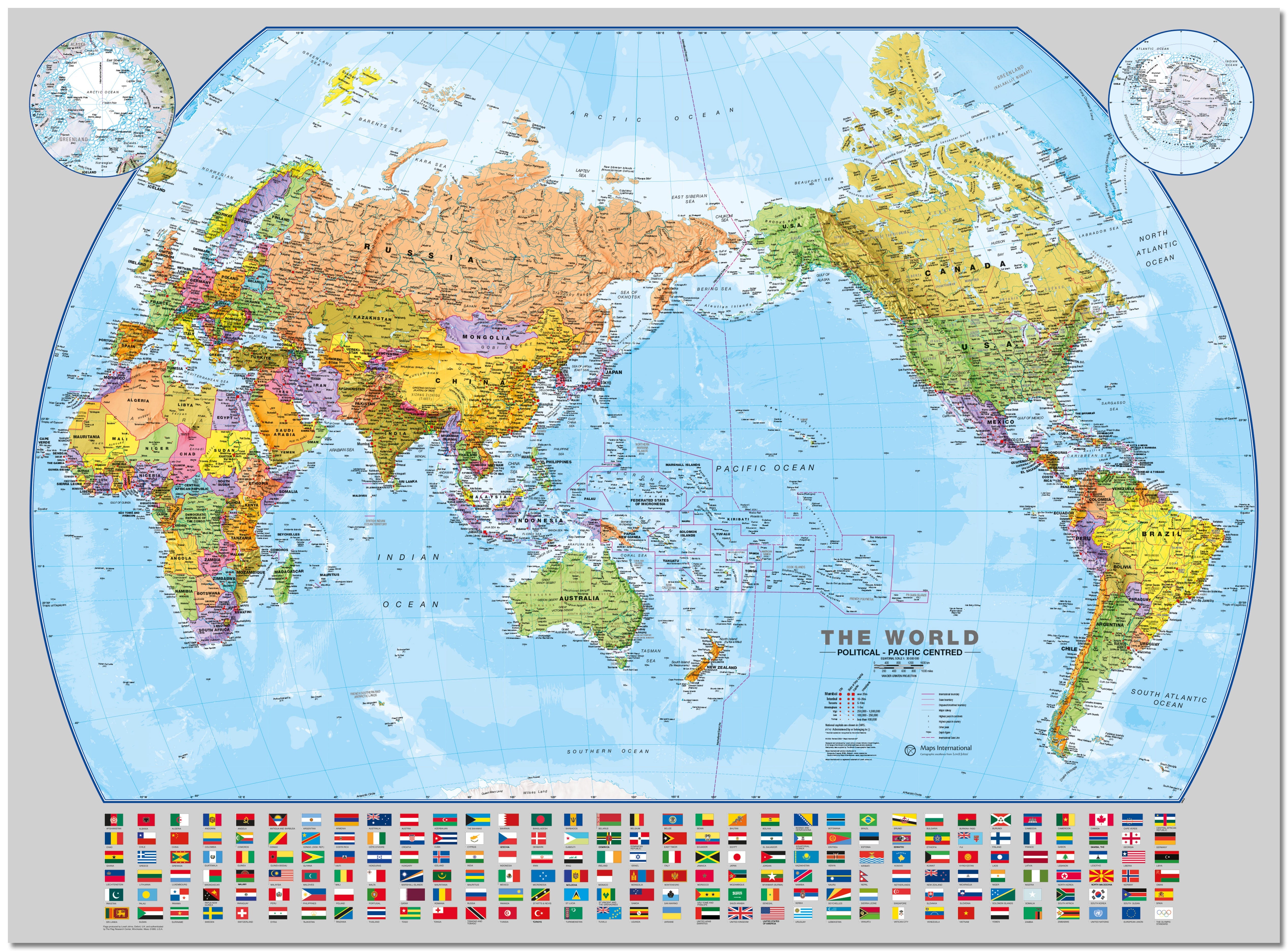 WM00400_L_LMBRD - World Pacific-centred Wall Map with flags