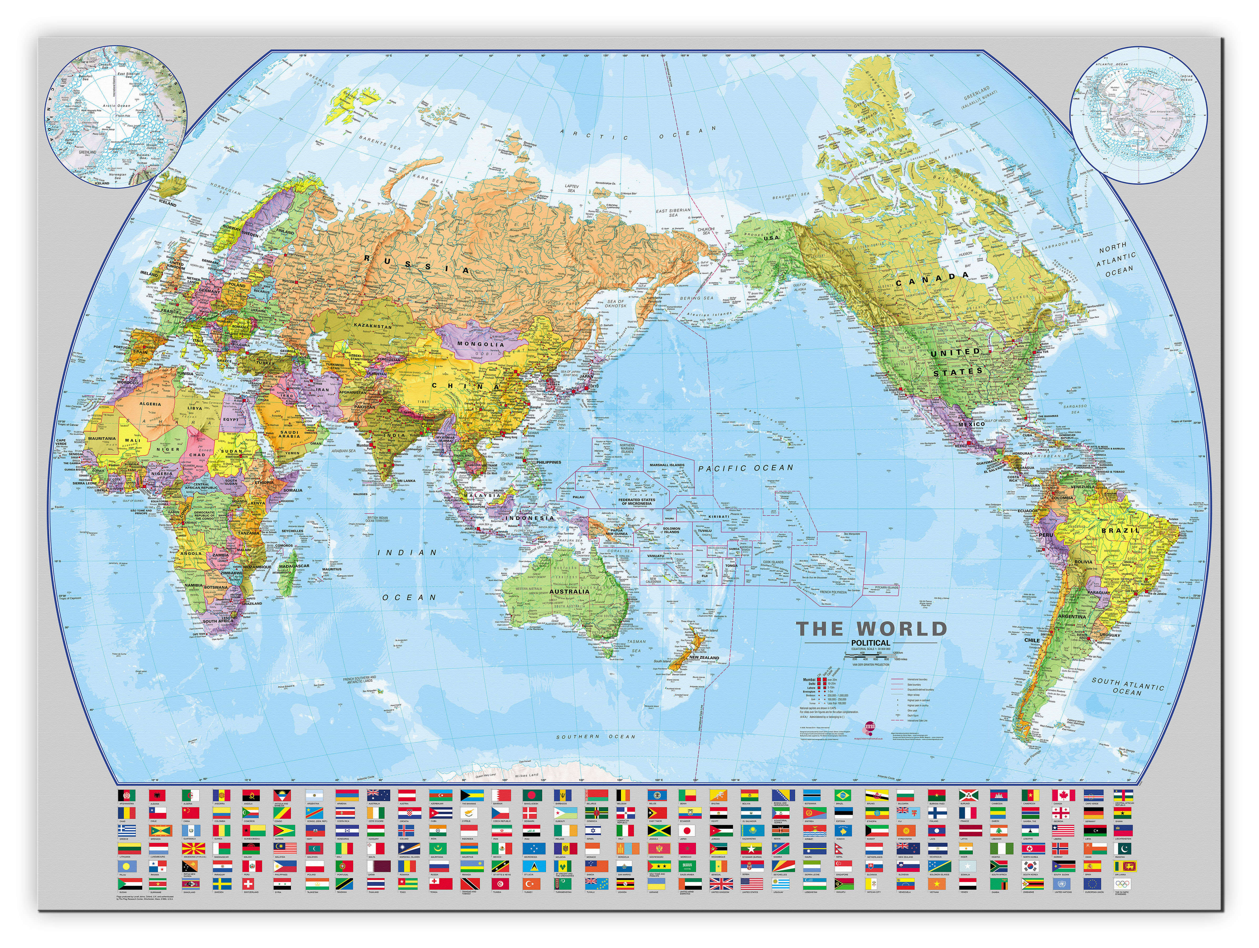 WM00400_L_CANVA - World Pacific-centred Wall Map with flags