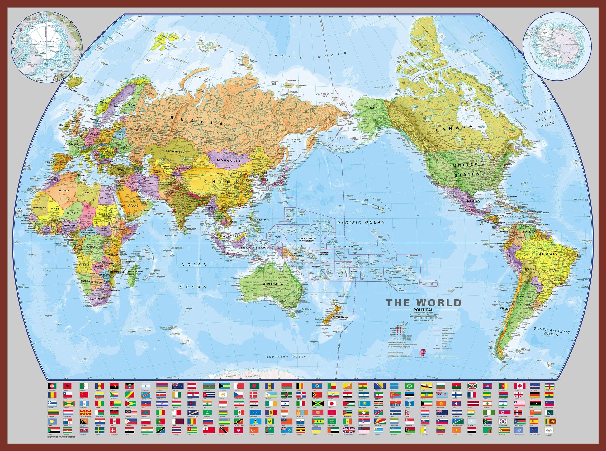 WM00400_L_LBDOK - World Pacific-centred Wall Map with flags