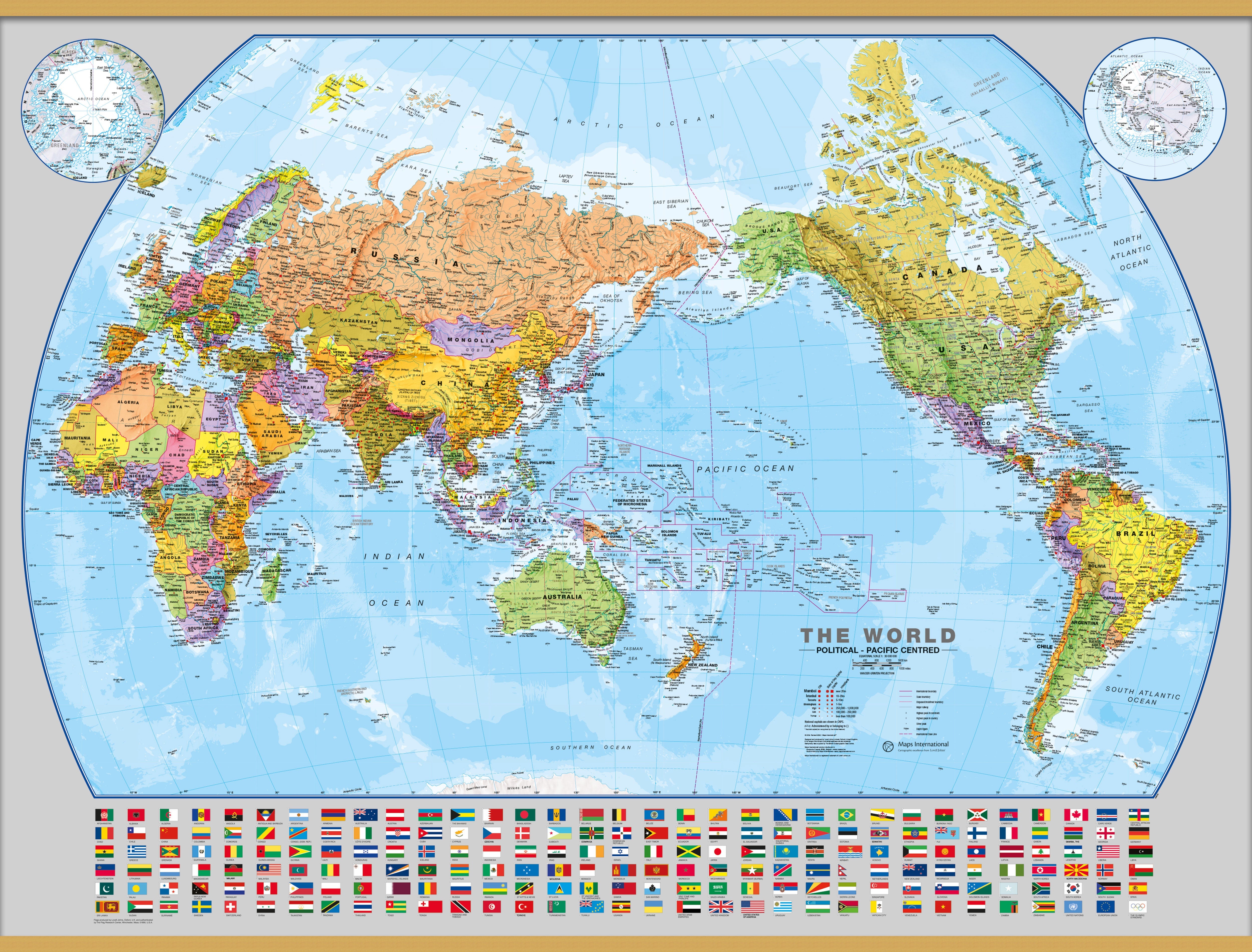 WM00400_L_LWDHB - World Pacific-centred Wall Map with flags