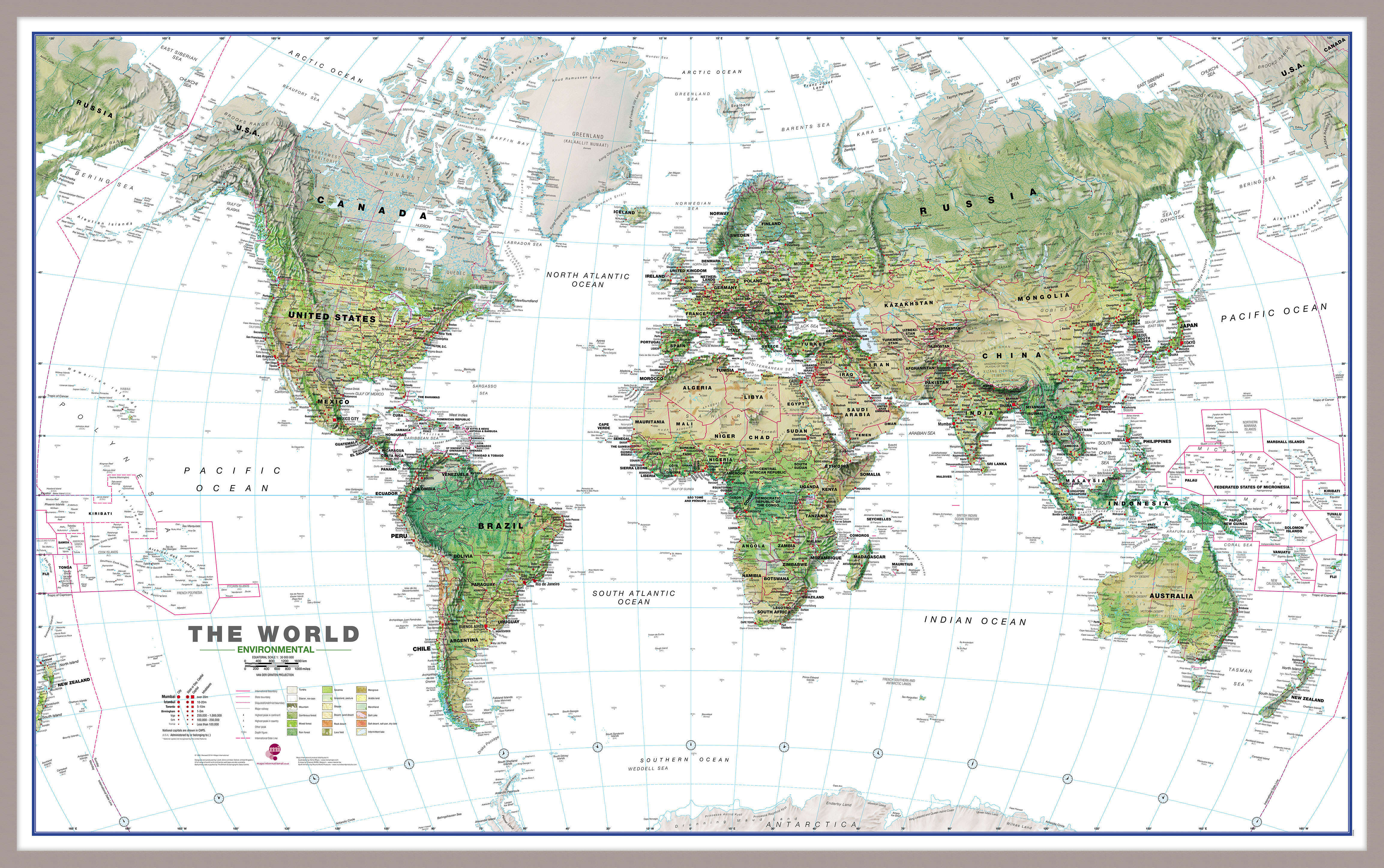 WM00402_H_LBDAL - World Wall Map Environmental White Ocean