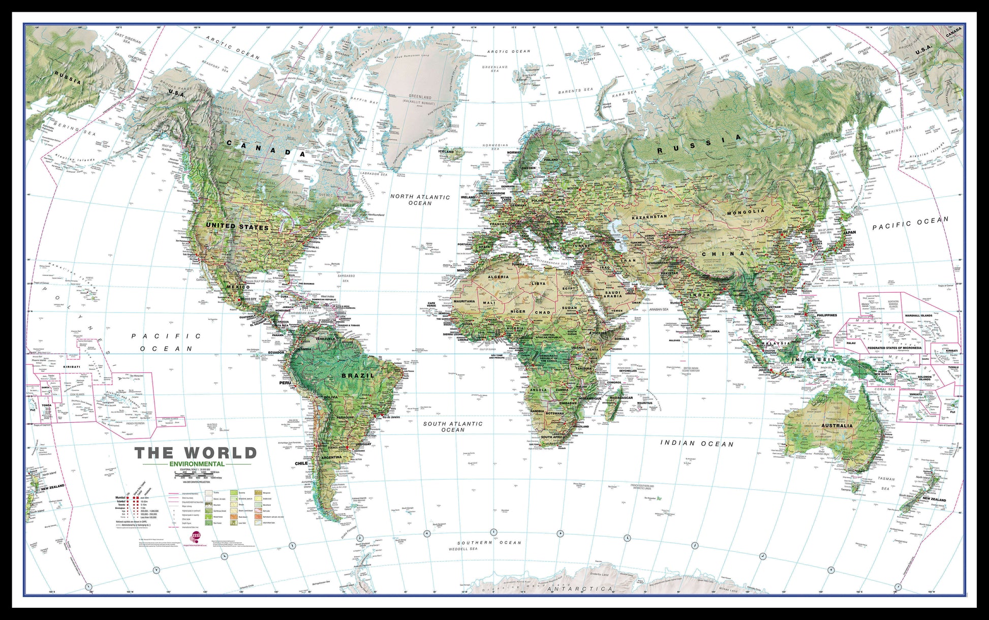 WM00402_H_LBDBL - World Wall Map Environmental White Ocean