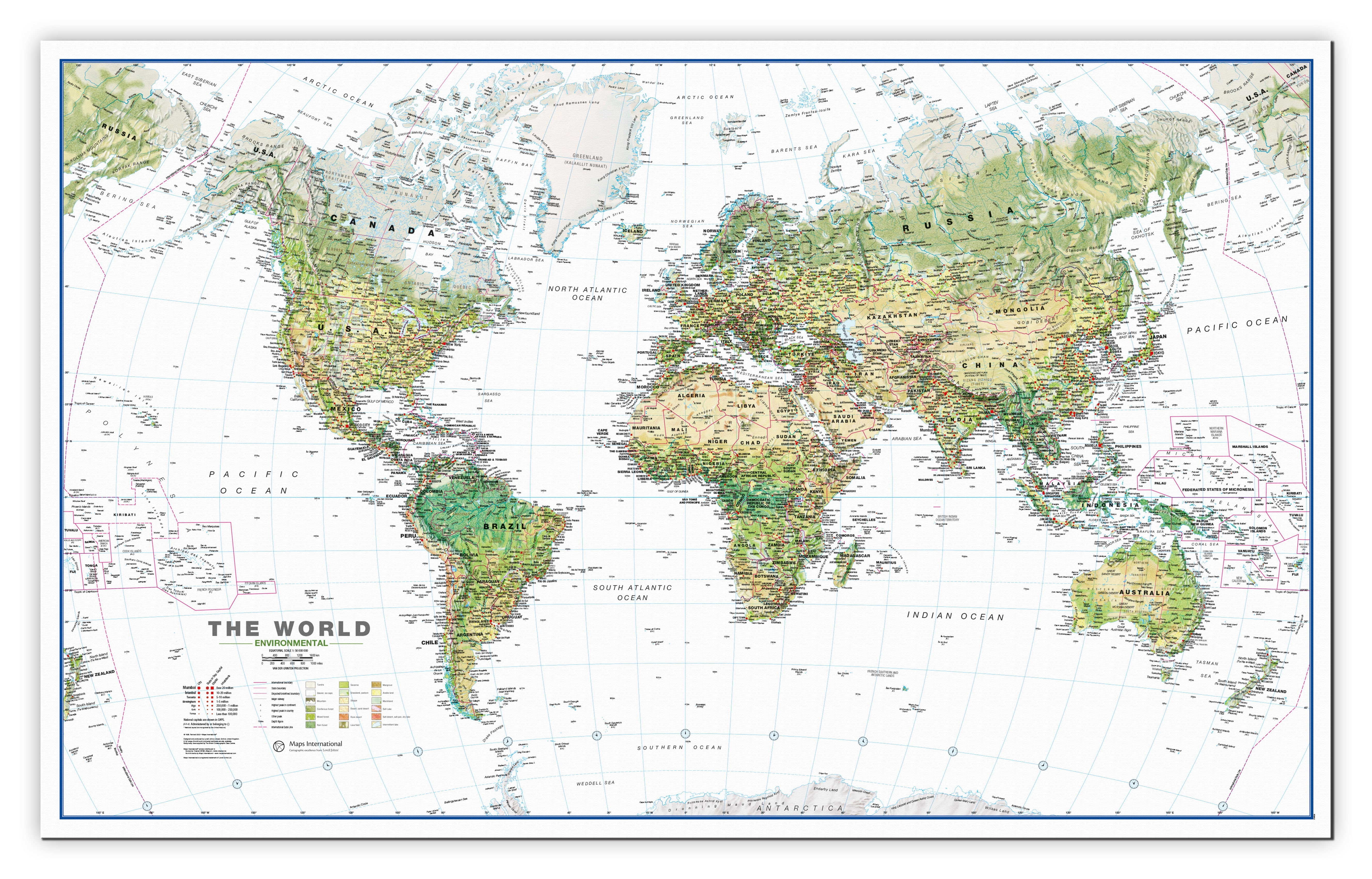 WM00402_H_CANVA - World Wall Map Environmental White Ocean