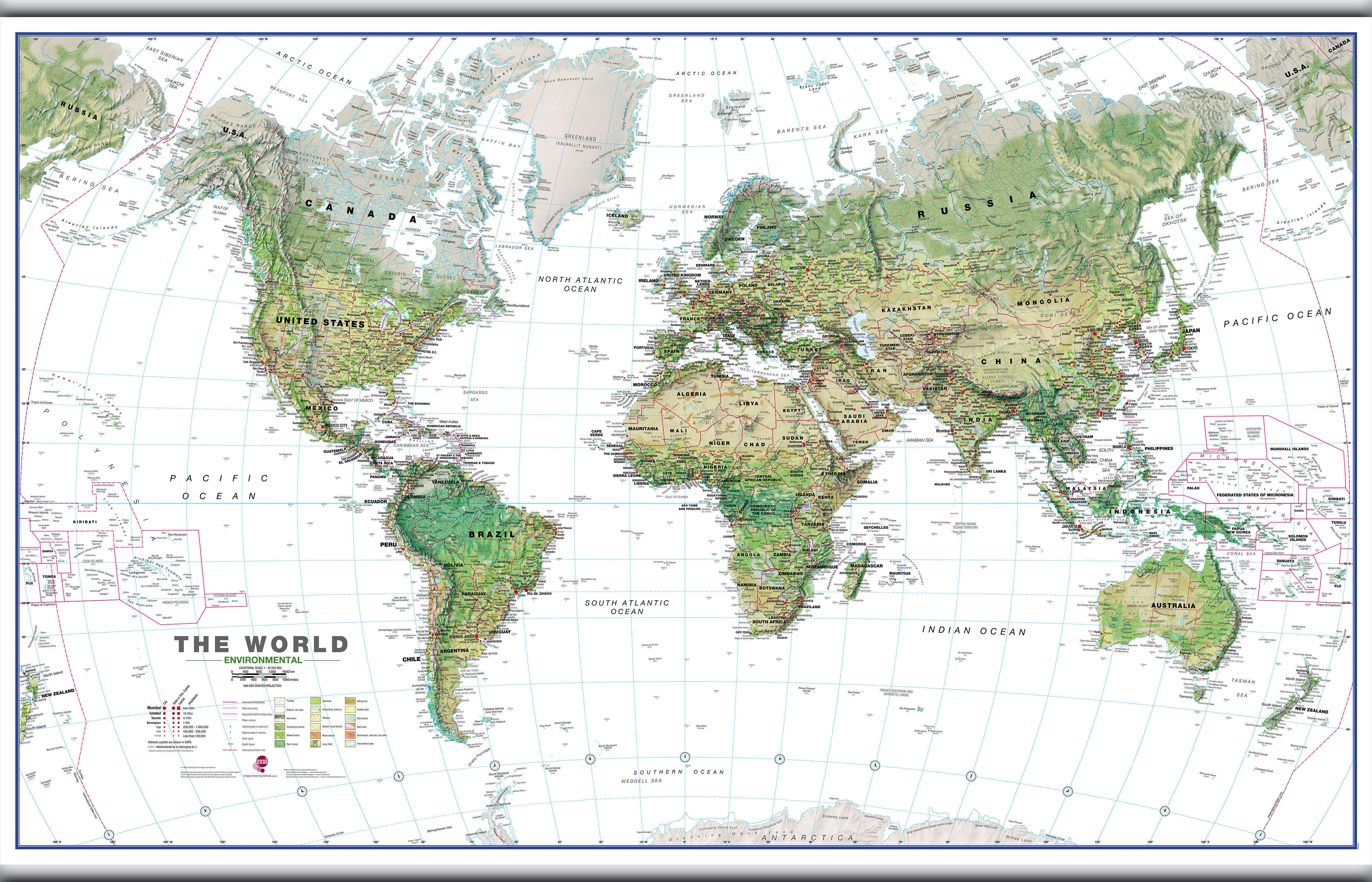 WM00402_L_CANHB - World Wall Map Environmental White Ocean