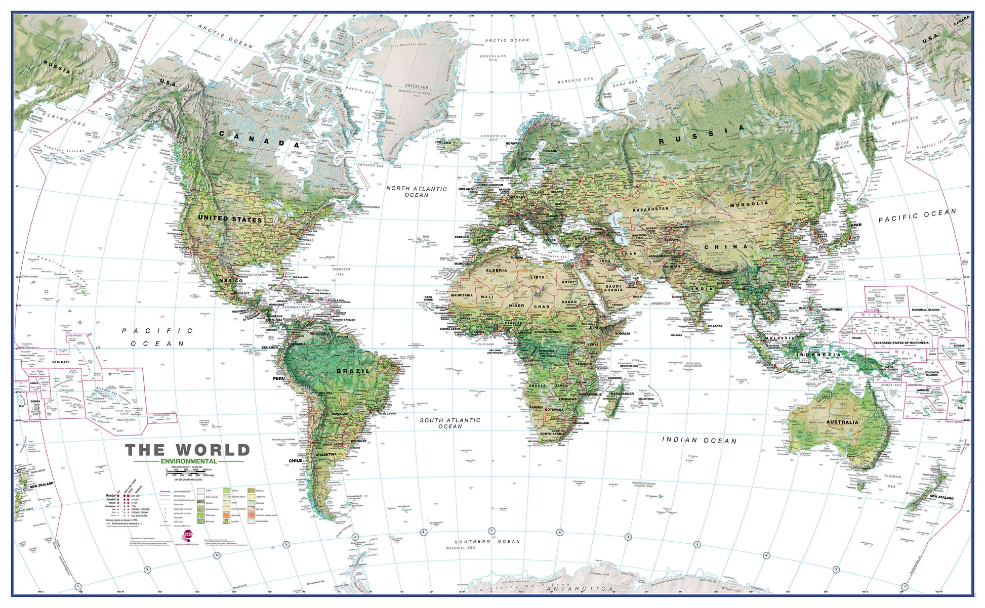 WM00402_H_PAPER - World Wall Map Environmental White Ocean