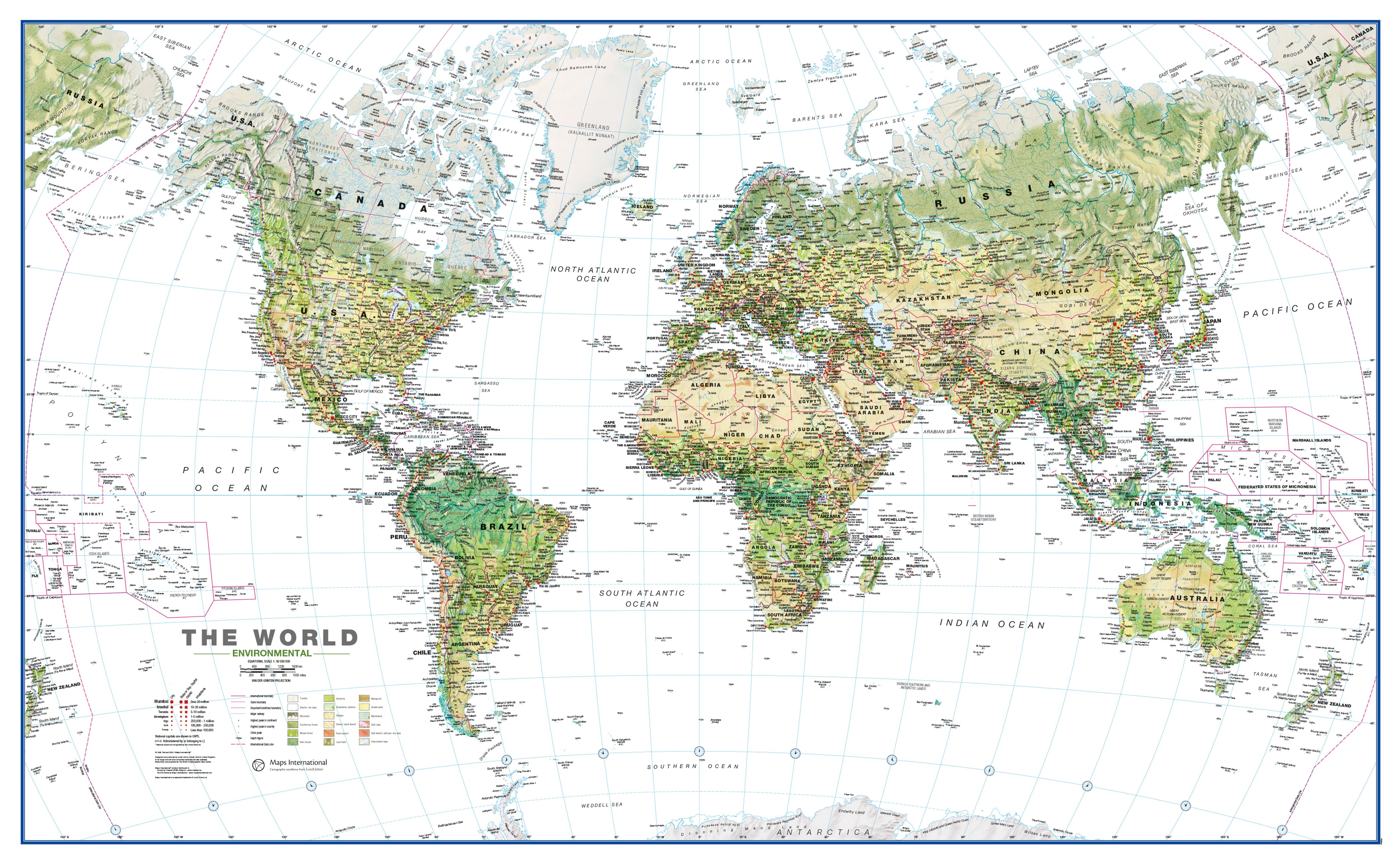 WM00402_H_PAPER - World Wall Map Environmental White Ocean