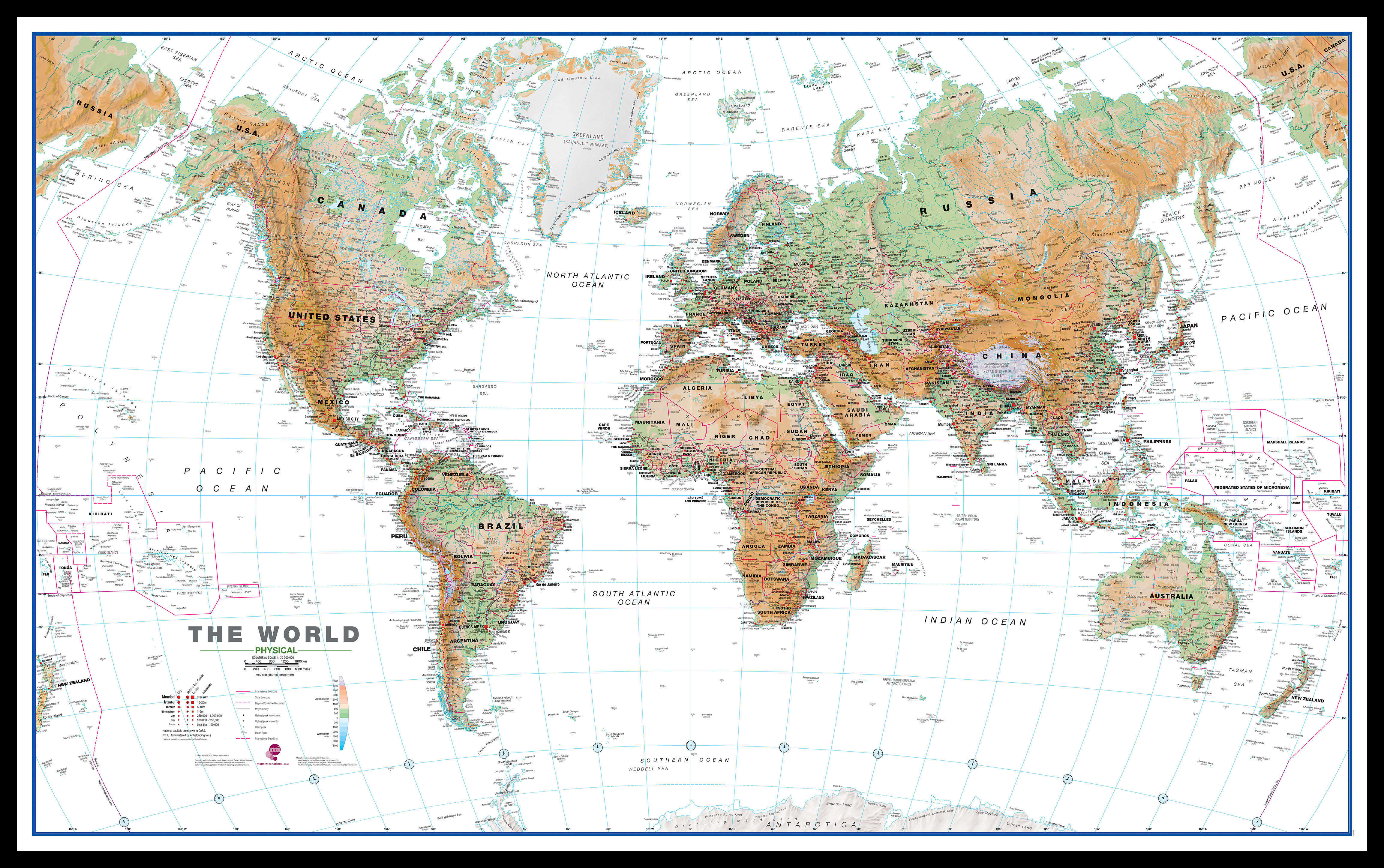 WM00914_L_LBDBL - World Wall Map Physical White Ocean