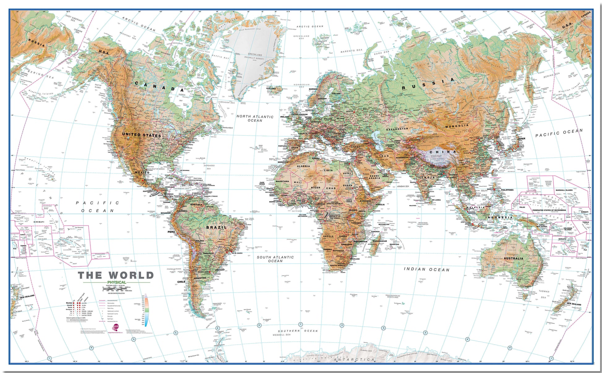 WM00914_H_LMBRD - World Wall Map Physical White Ocean