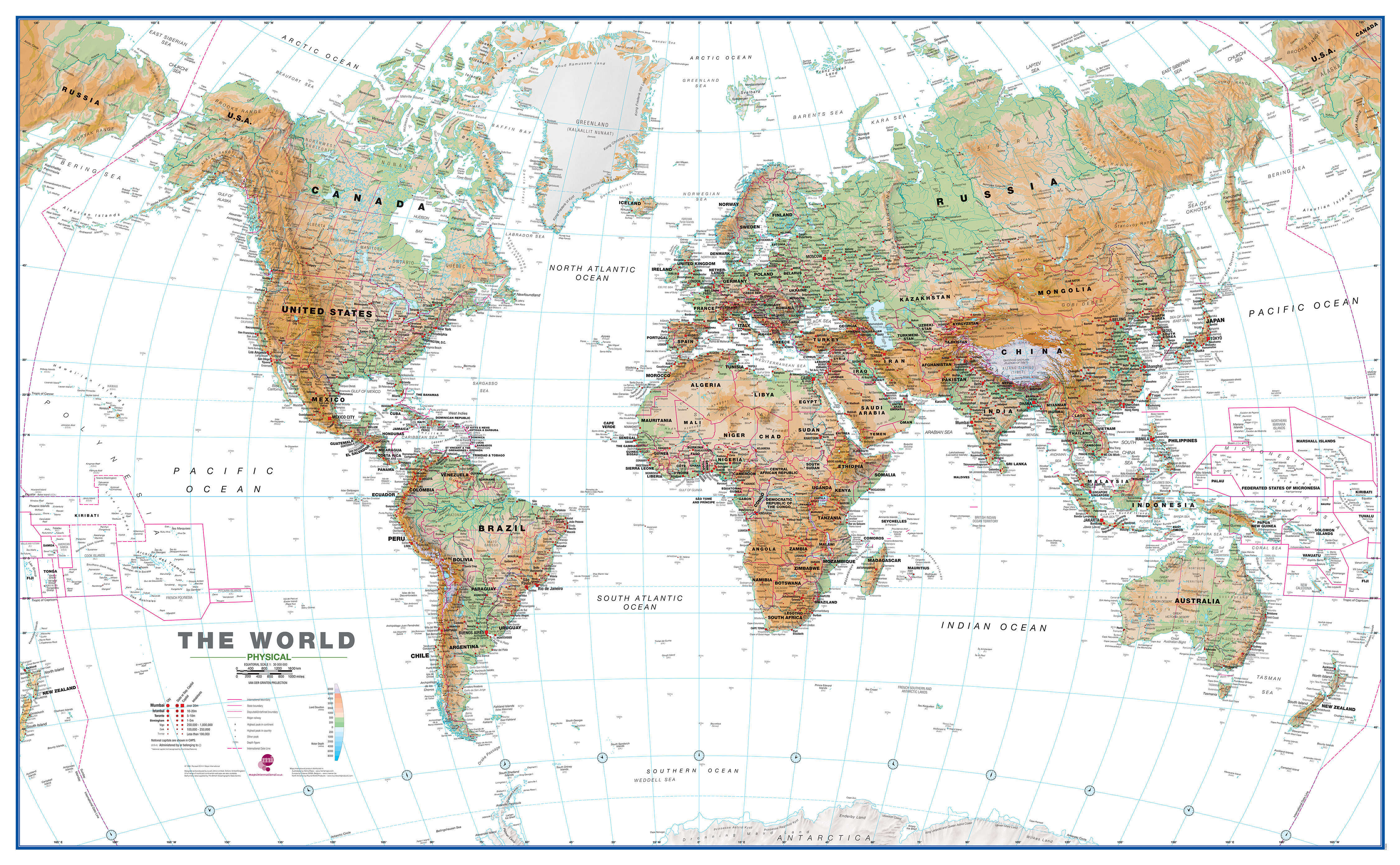 WM00914_L_CANRL - World Wall Map Physical White Ocean