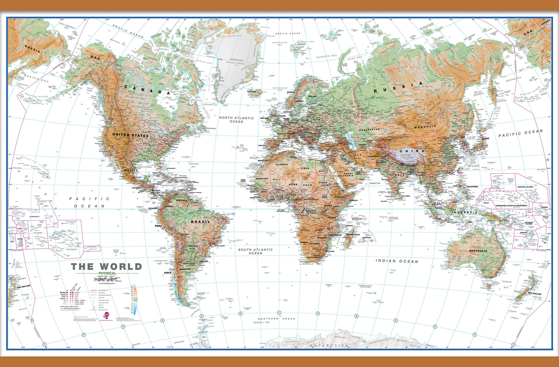 WM00914_L_CWDHB - World Wall Map Physical White Ocean