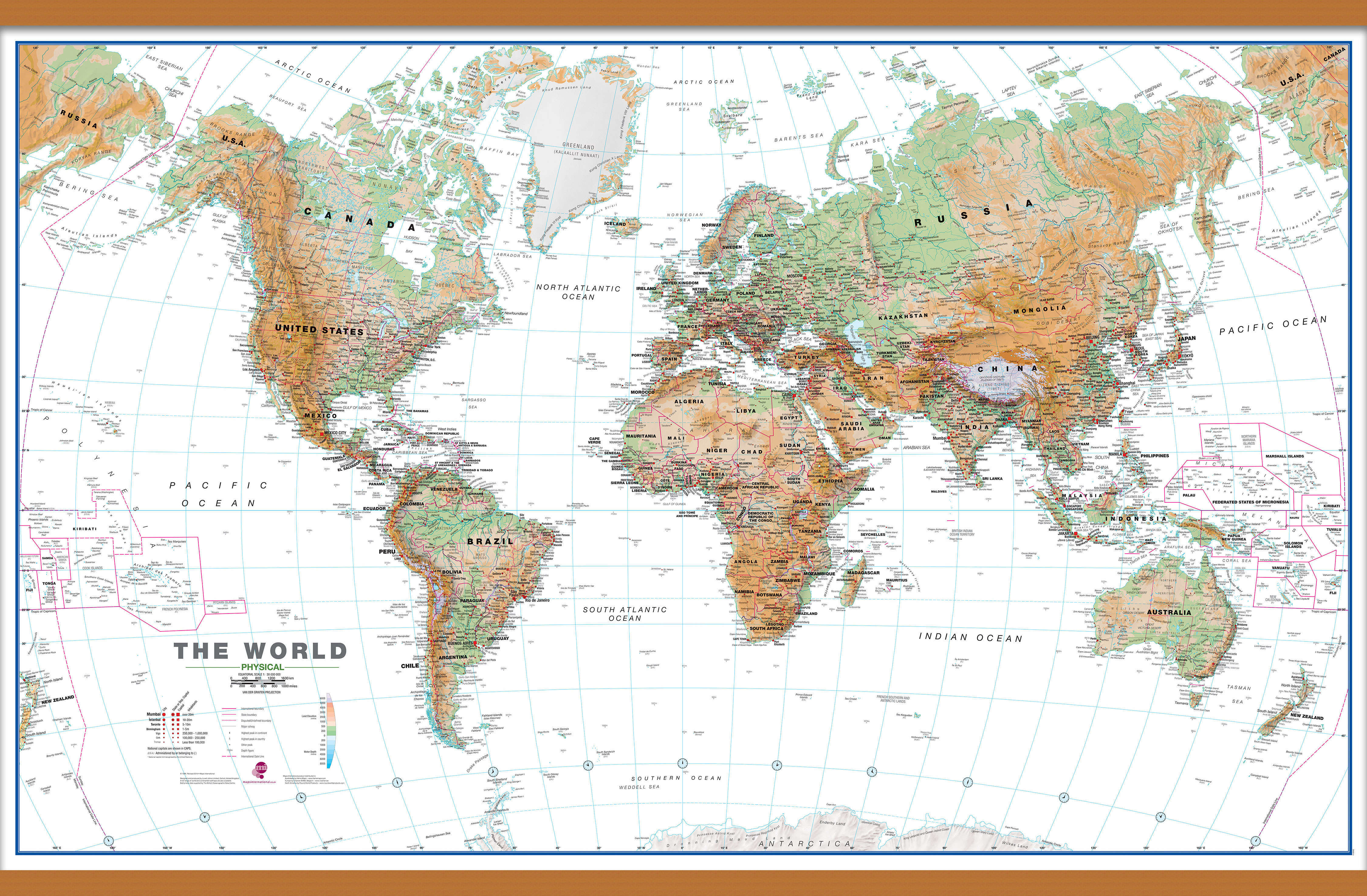 WM00914_L_LWDHB - World Wall Map Physical White Ocean