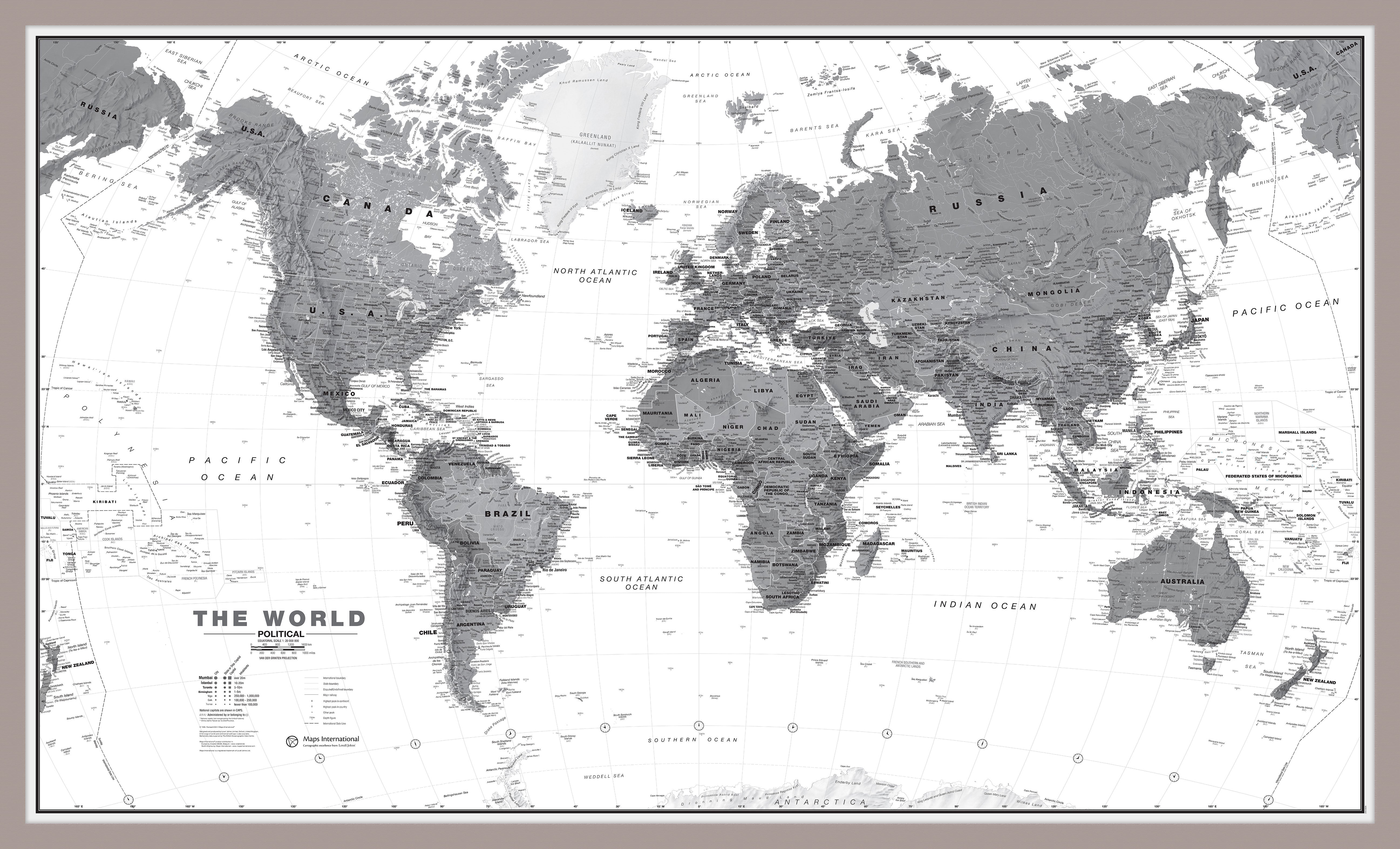 WM01642_M_PINAL - World Wall Map Political Black & White