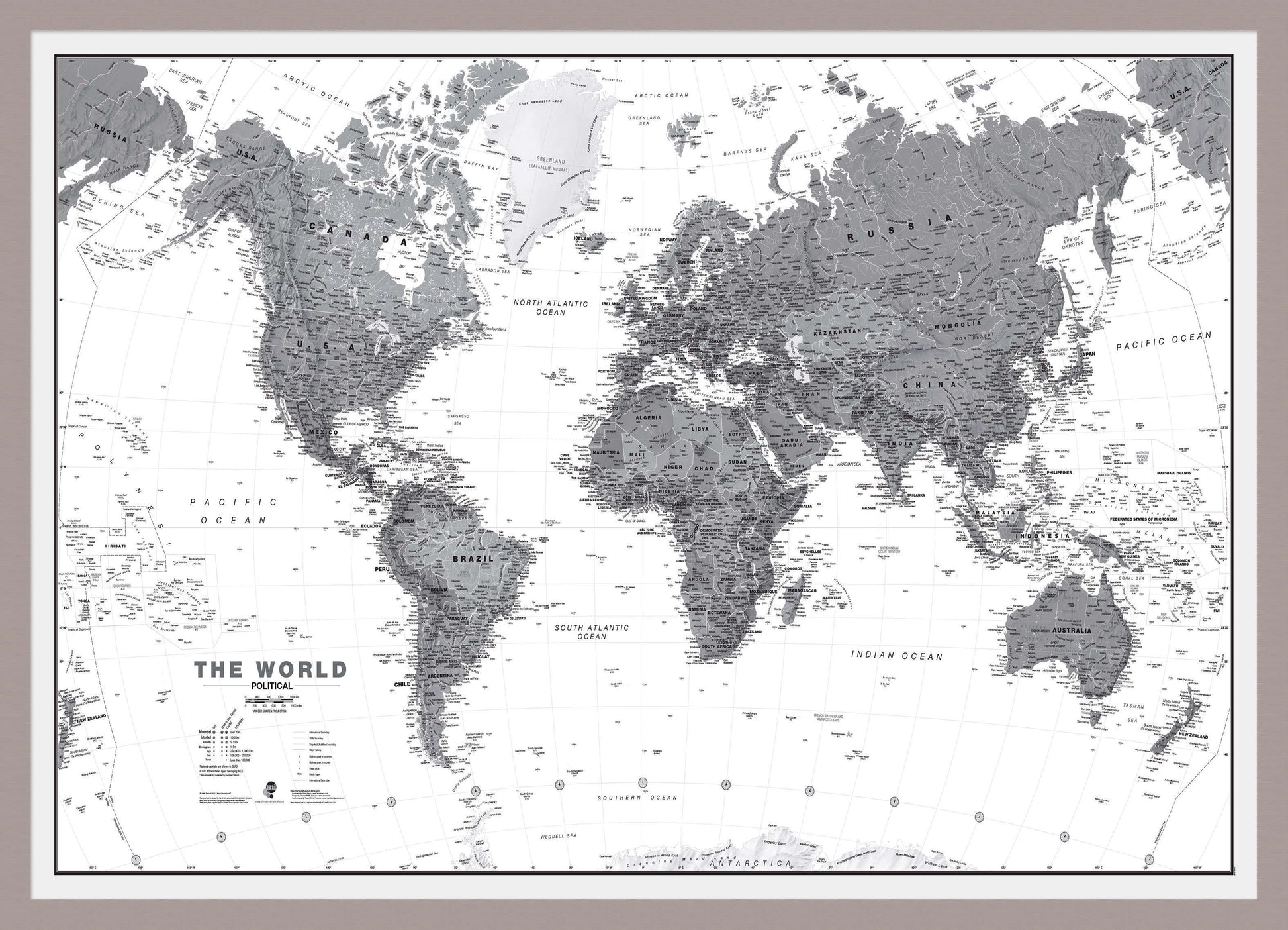 WM01642_M_PINAL - World Wall Map Political Black & White