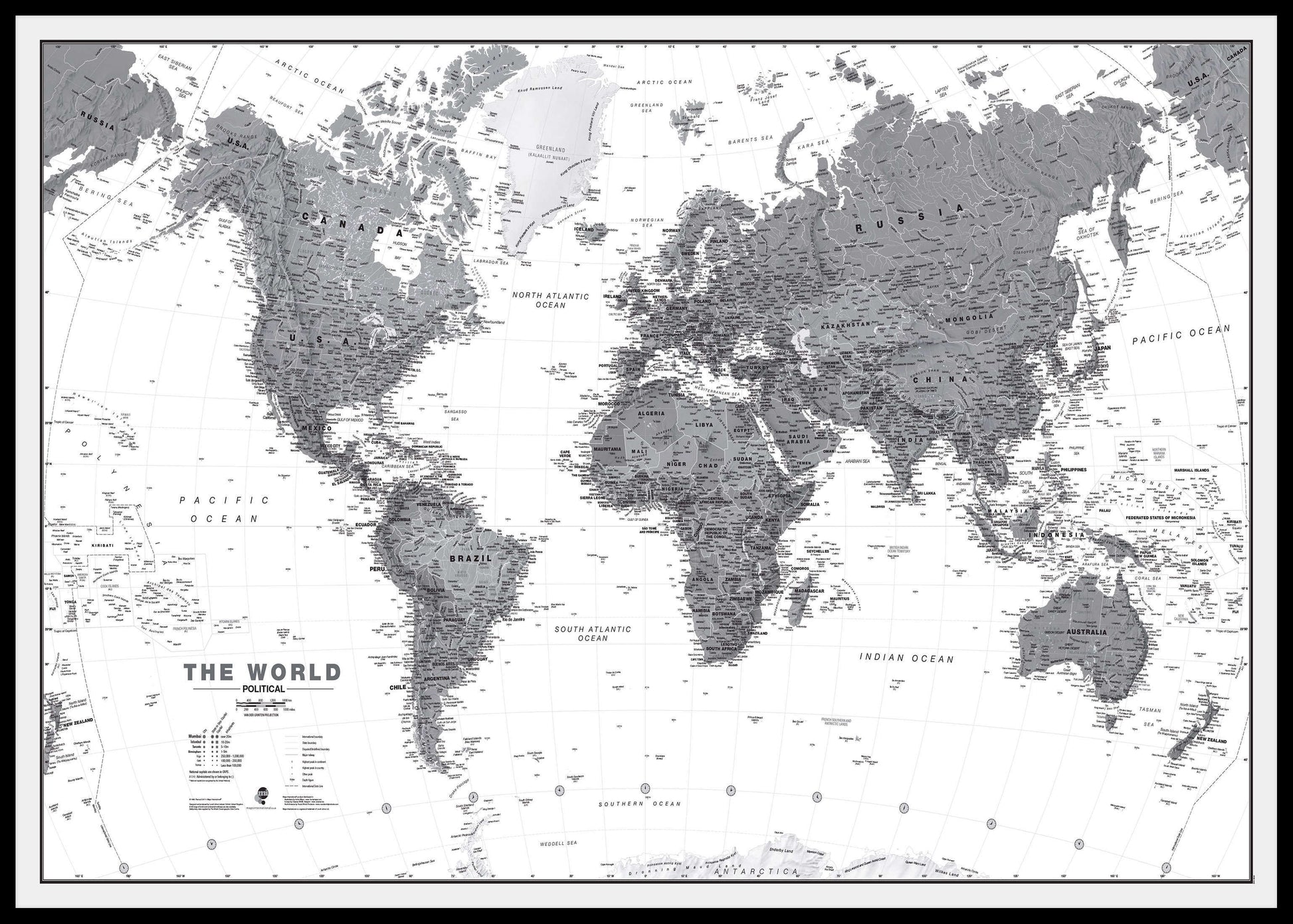 WM01642_H_LBDBL - World Wall Map Political Black & White