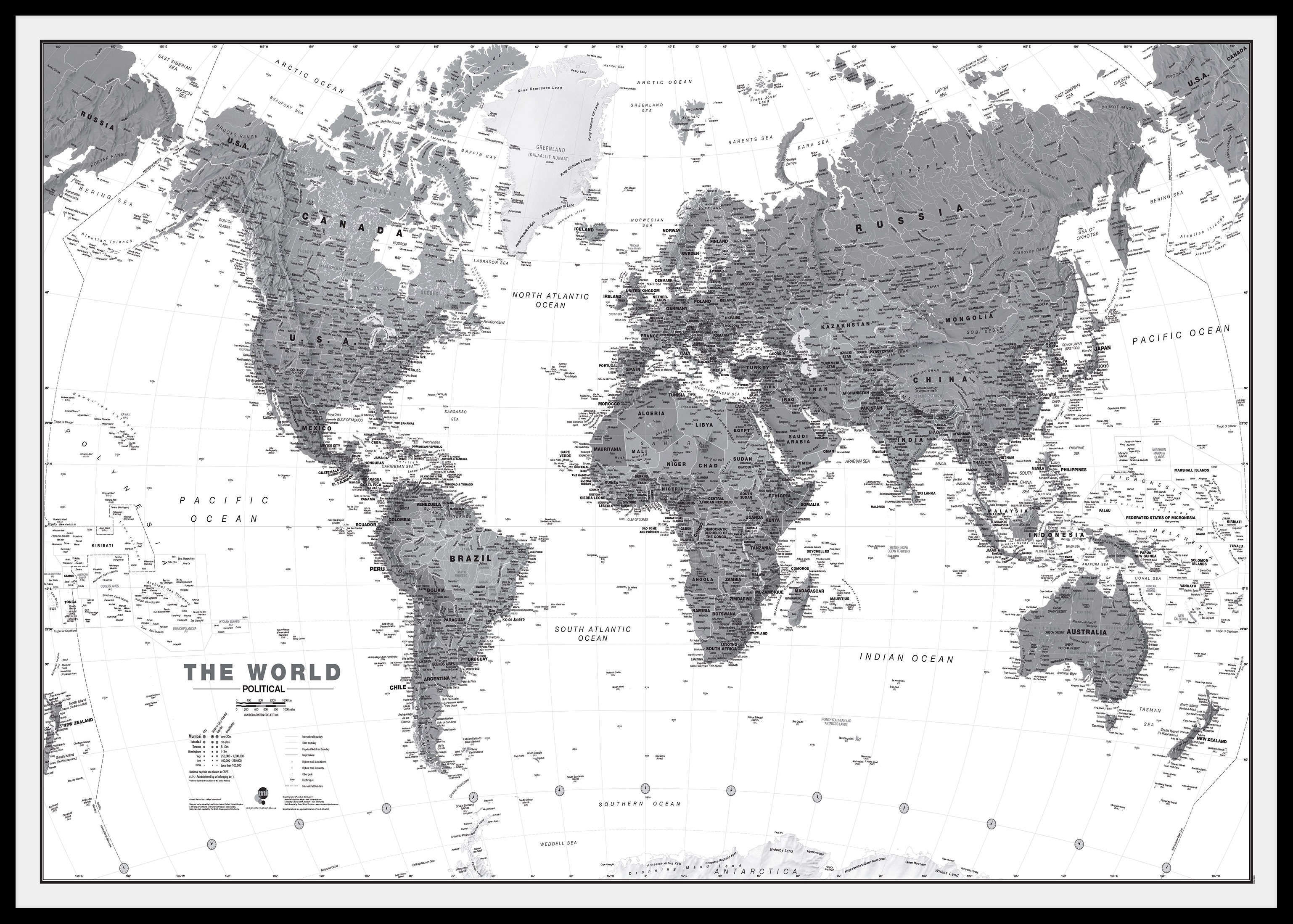 WM01642_H_LBDBL - World Wall Map Political Black & White