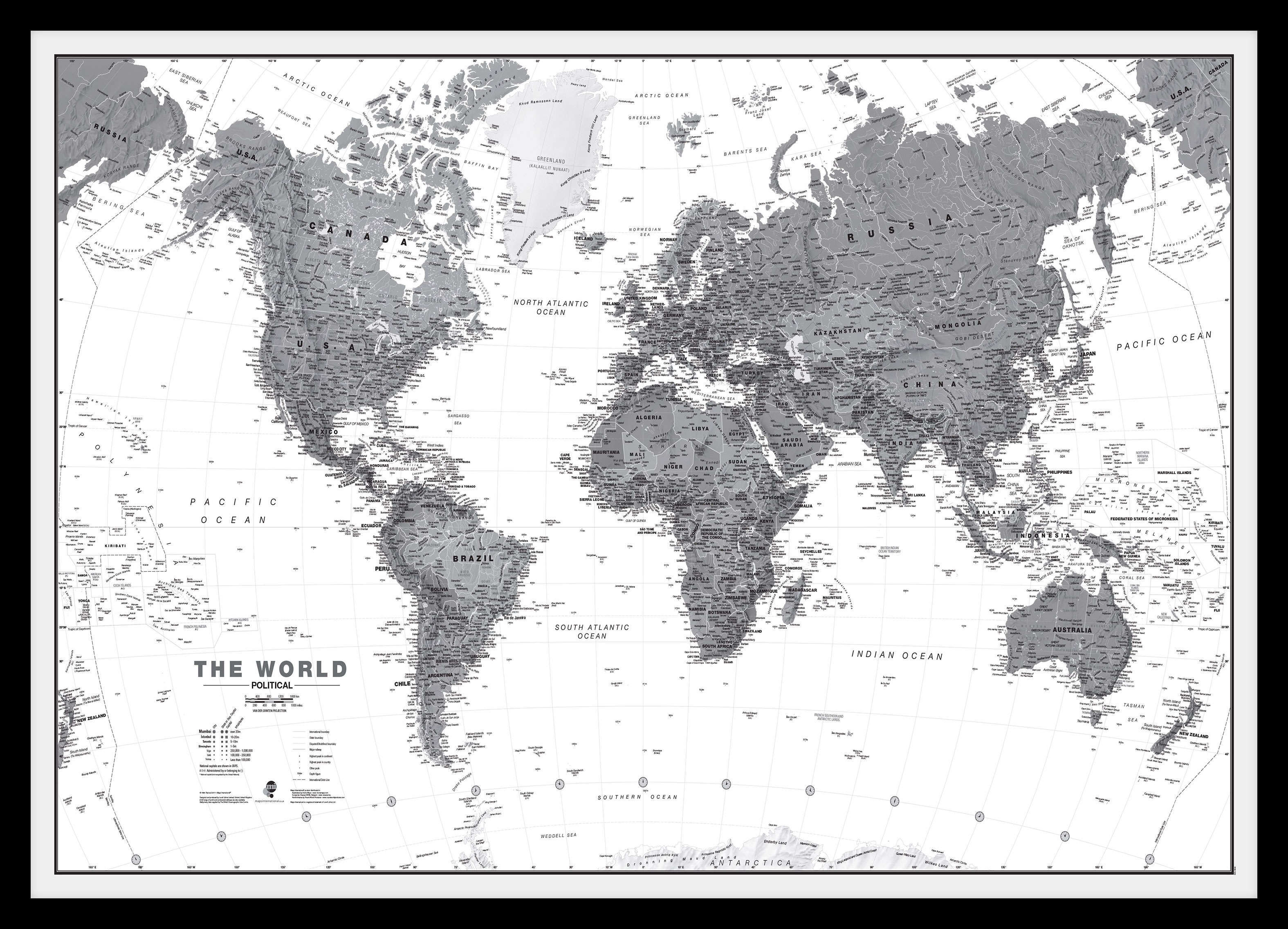 WM01642_M_PINBL - World Wall Map Political Black & White