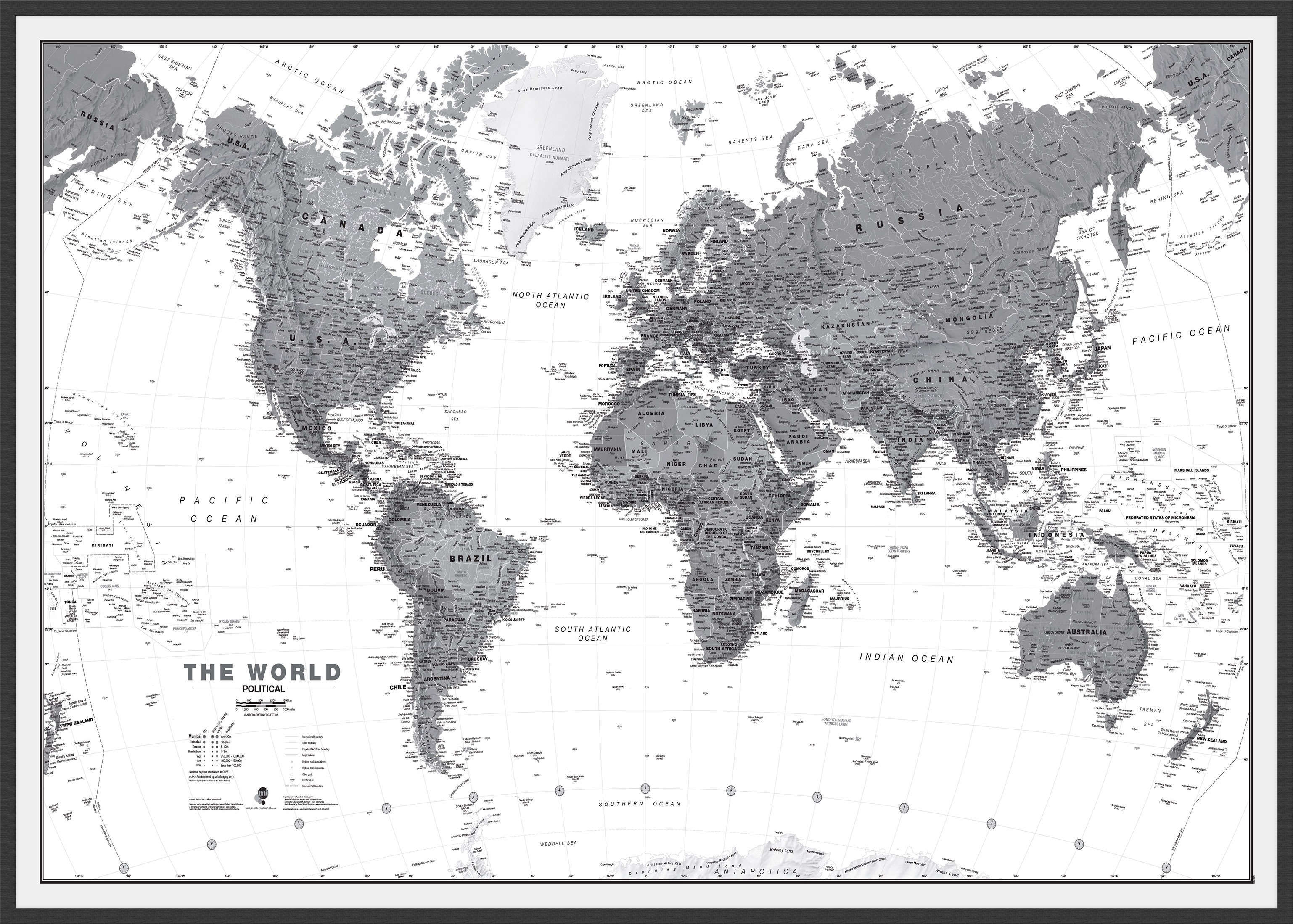 WM01642_L_WDBLA - World Wall Map Political Black & White