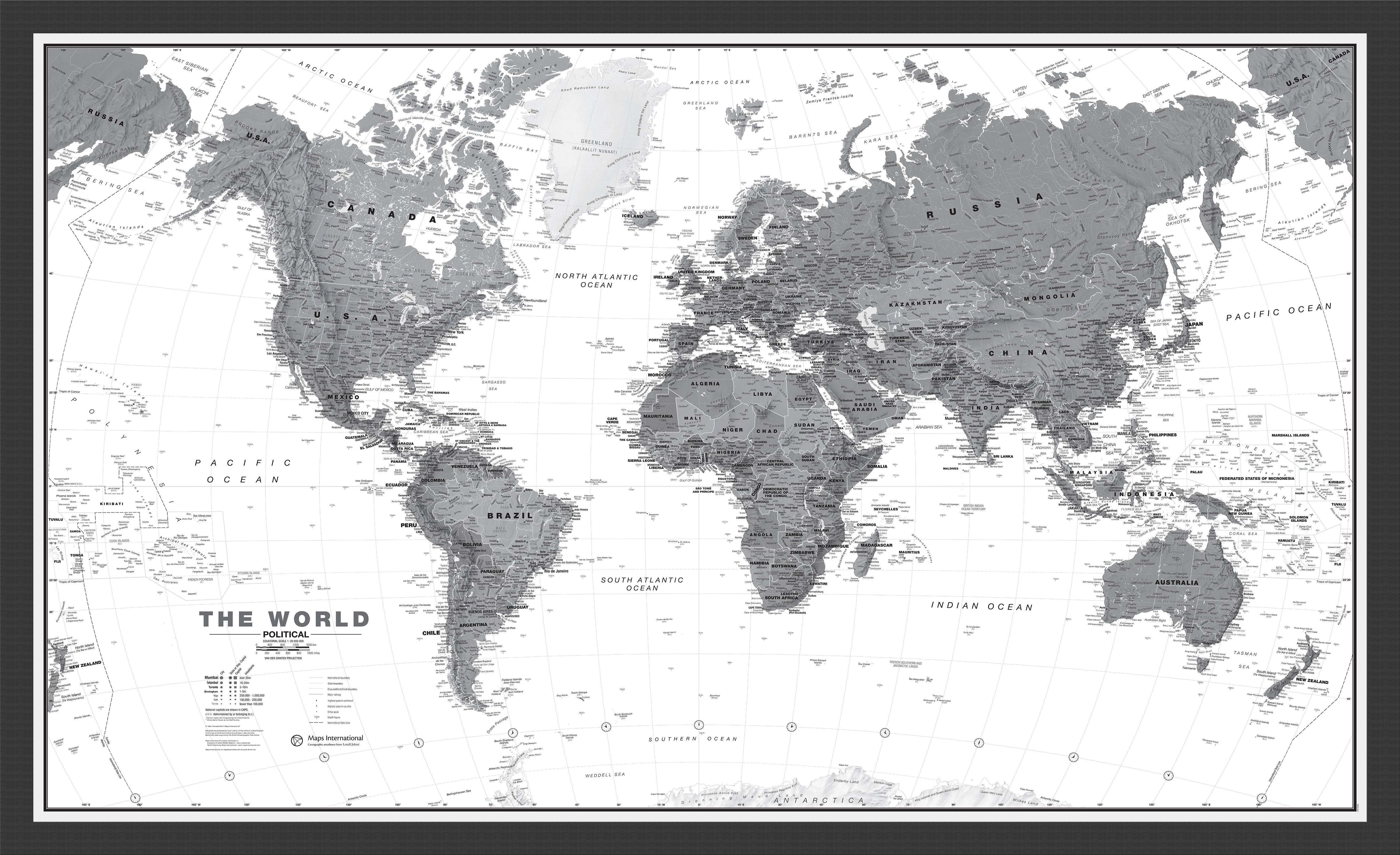 WM01642_M_WDBLA - World Wall Map Political Black & White