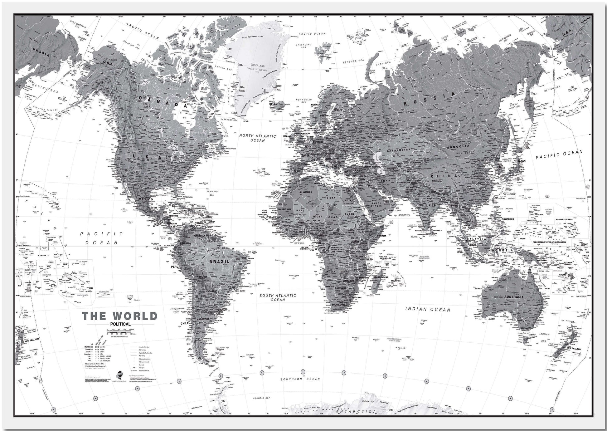 WM01642_M_PNBRD - World Wall Map Political Black & White