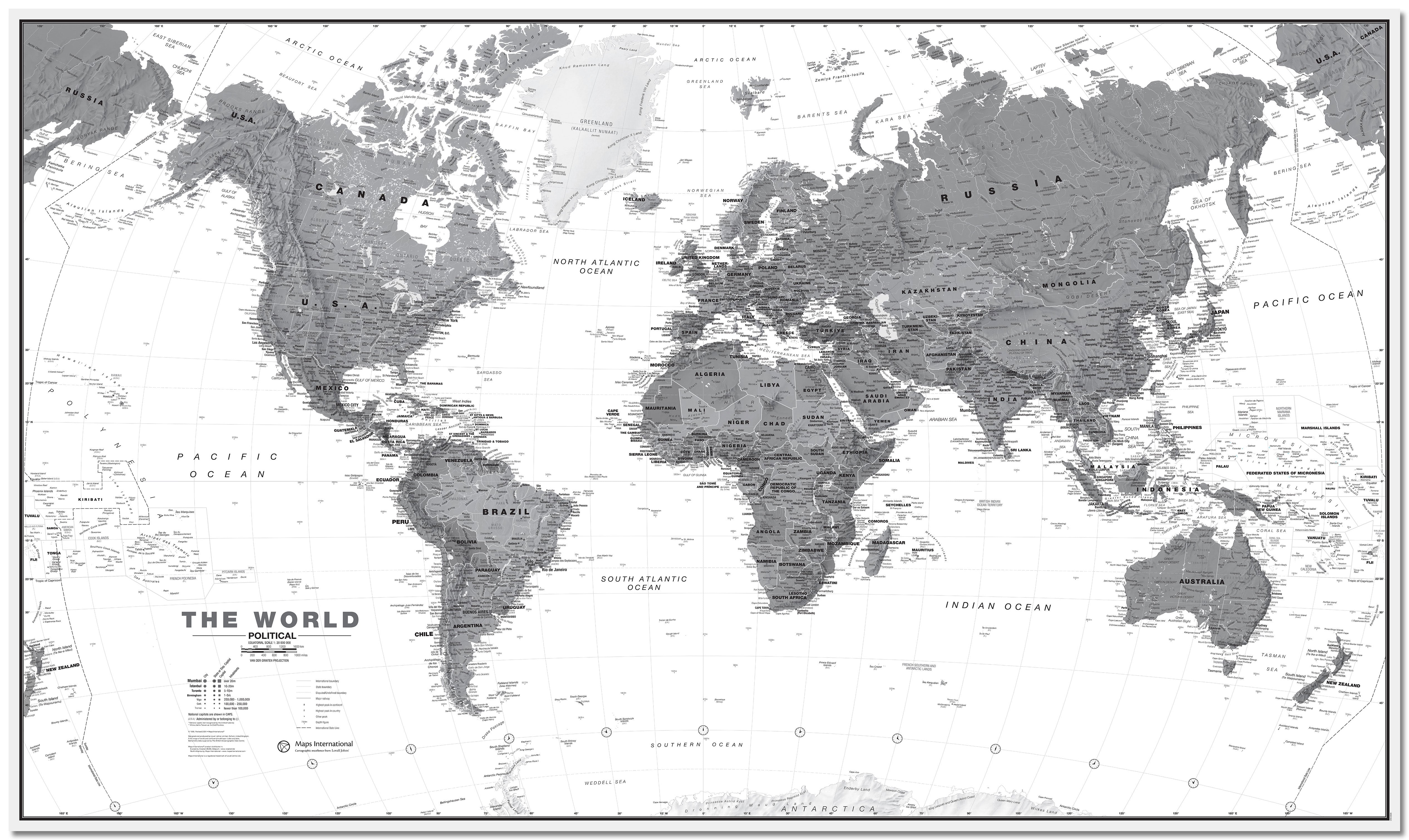 WM01642_H_LMBRD - World Wall Map Political Black & White