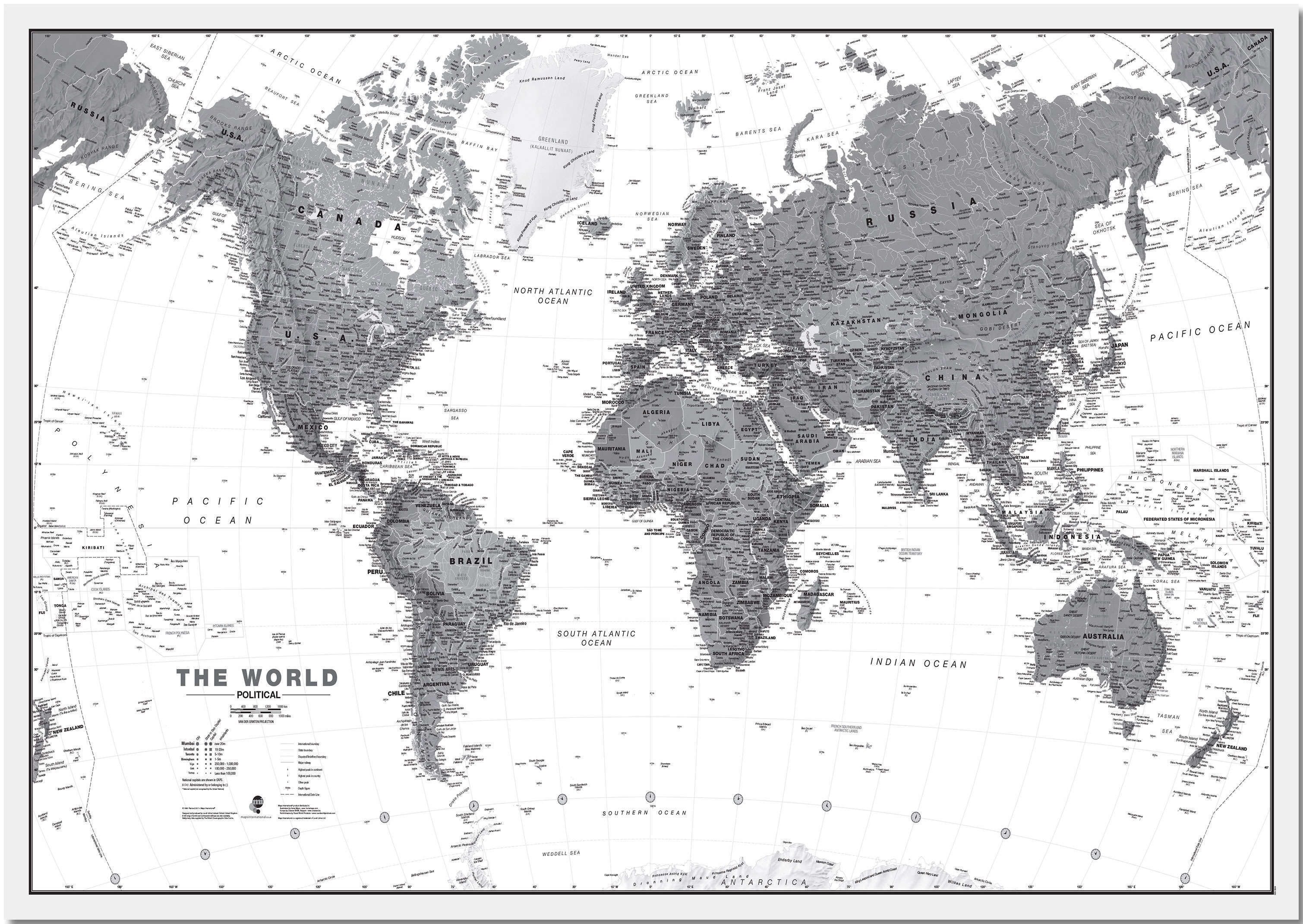 WM01642_H_LMBRD - World Wall Map Political Black & White