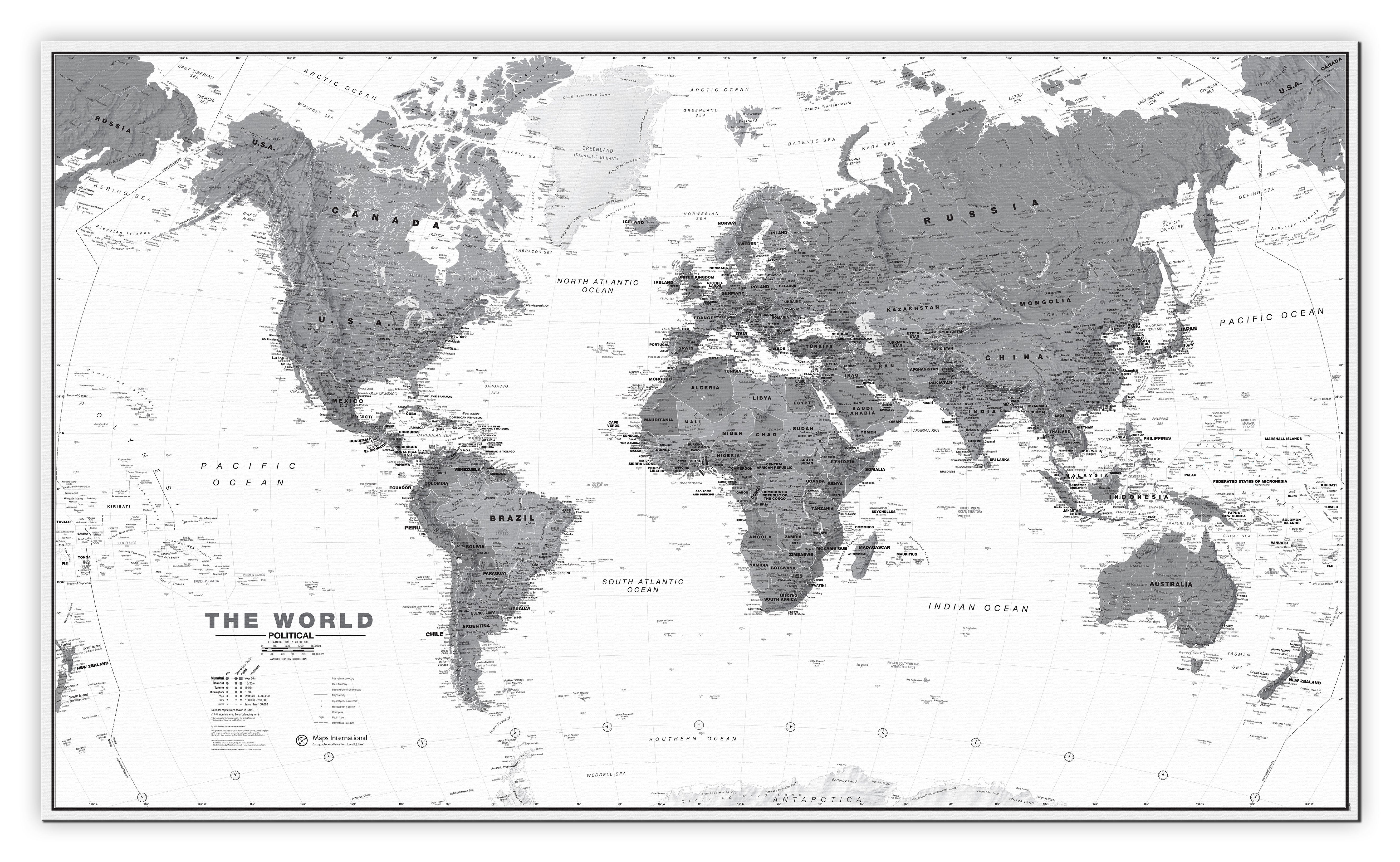WM01642_M_CANVA - World Wall Map Political Black & White