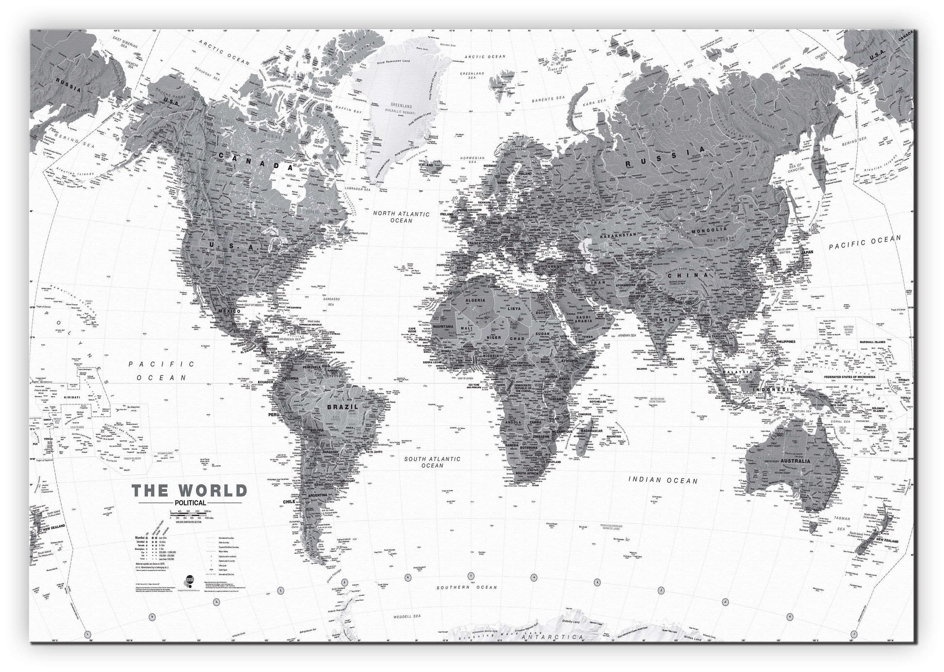 WM01642_L_CANVA - World Wall Map Political Black & White