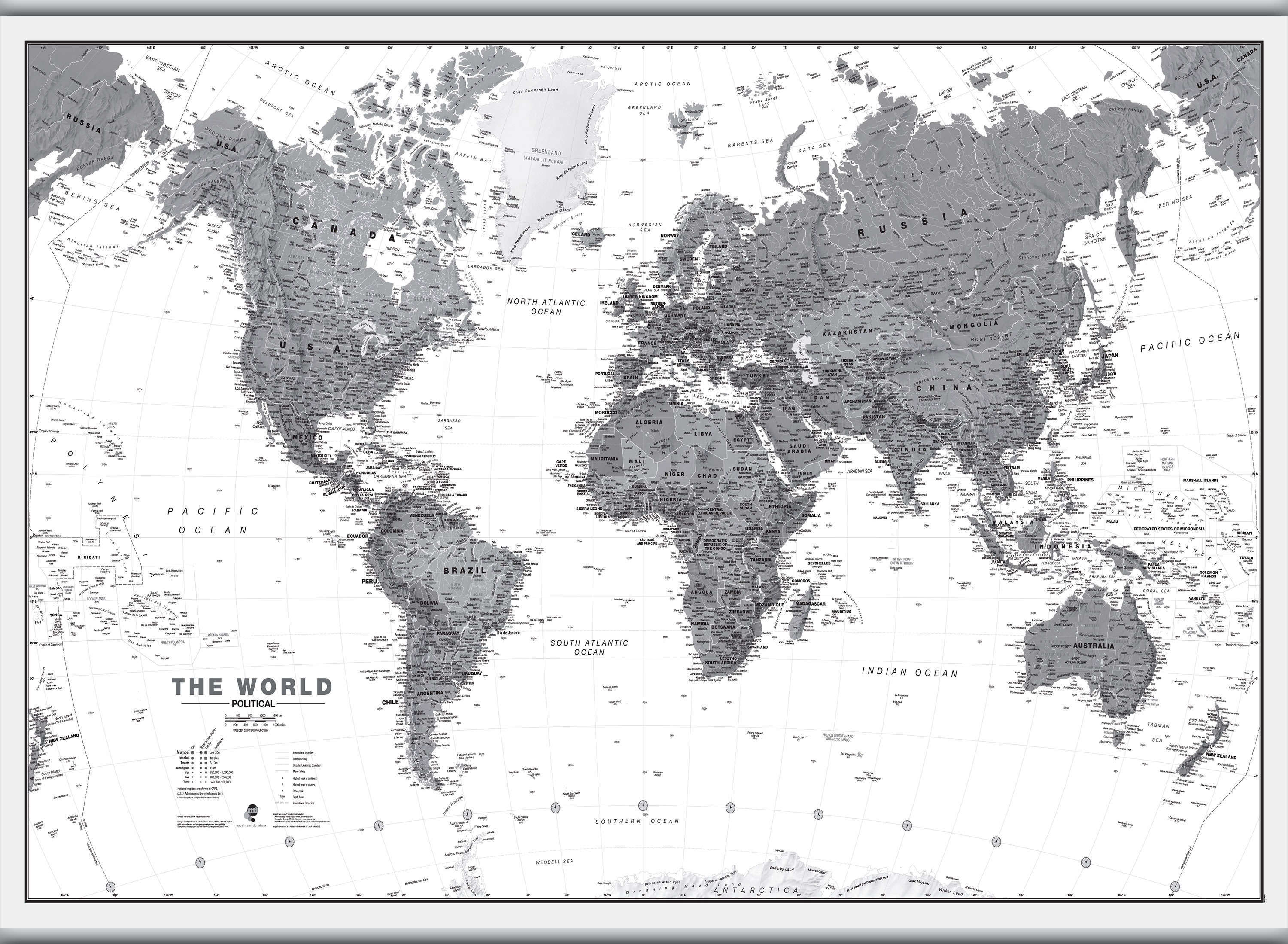 WM01642_H_CANHB - World Wall Map Political Black & White