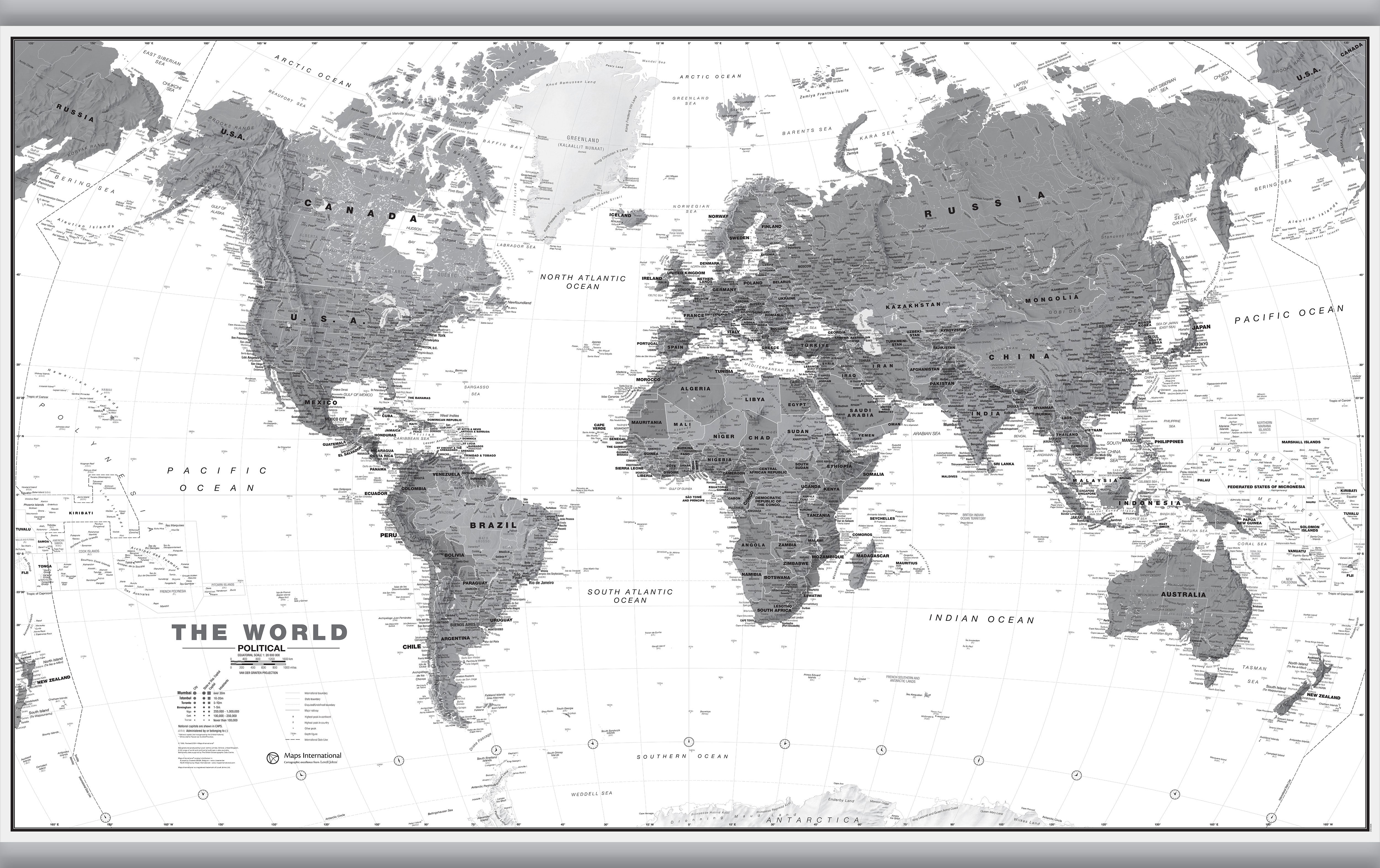 WM01642_L_LAMHB - World Wall Map Political Black & White