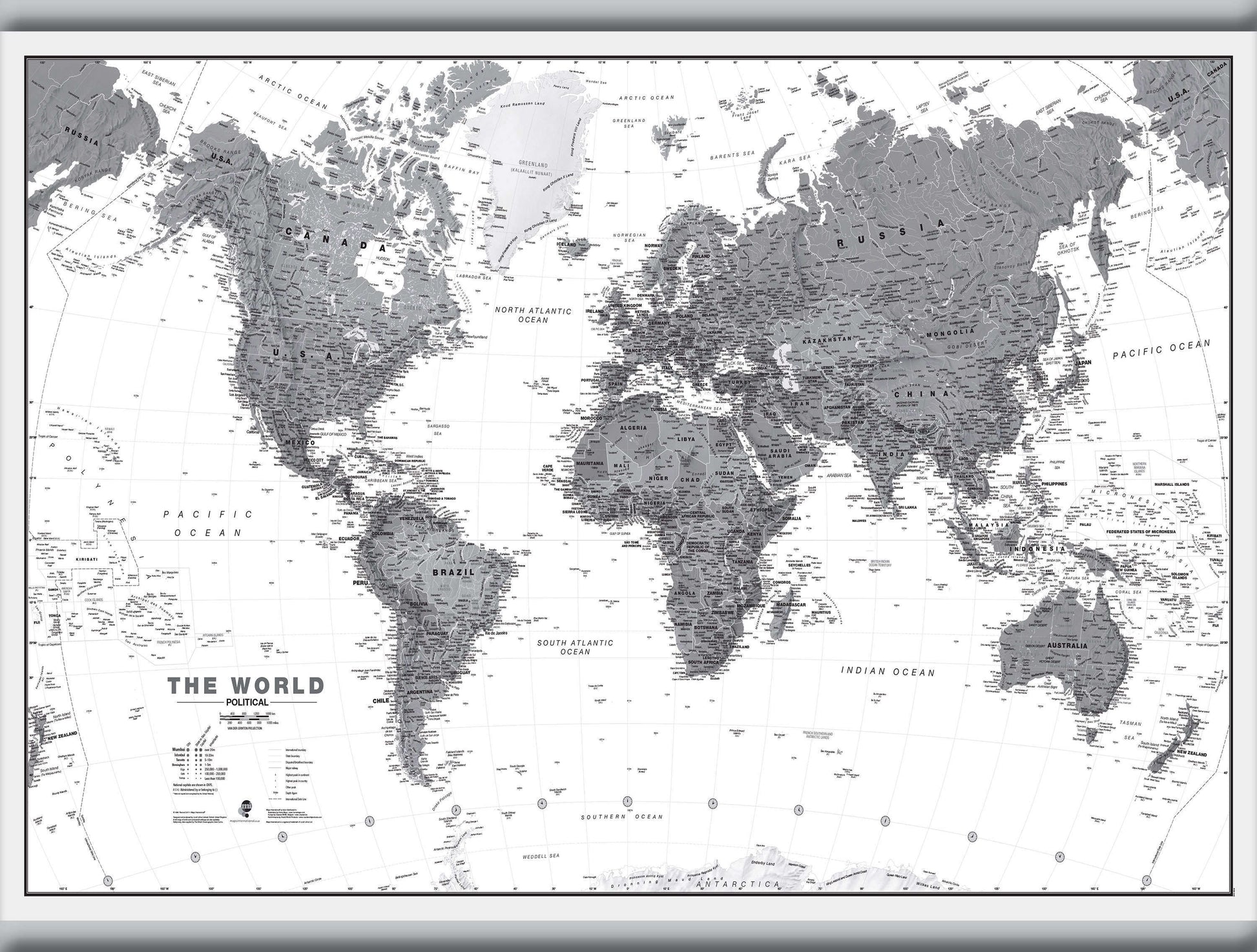 WM01642_M_LAMHB - World Wall Map Political Black & White