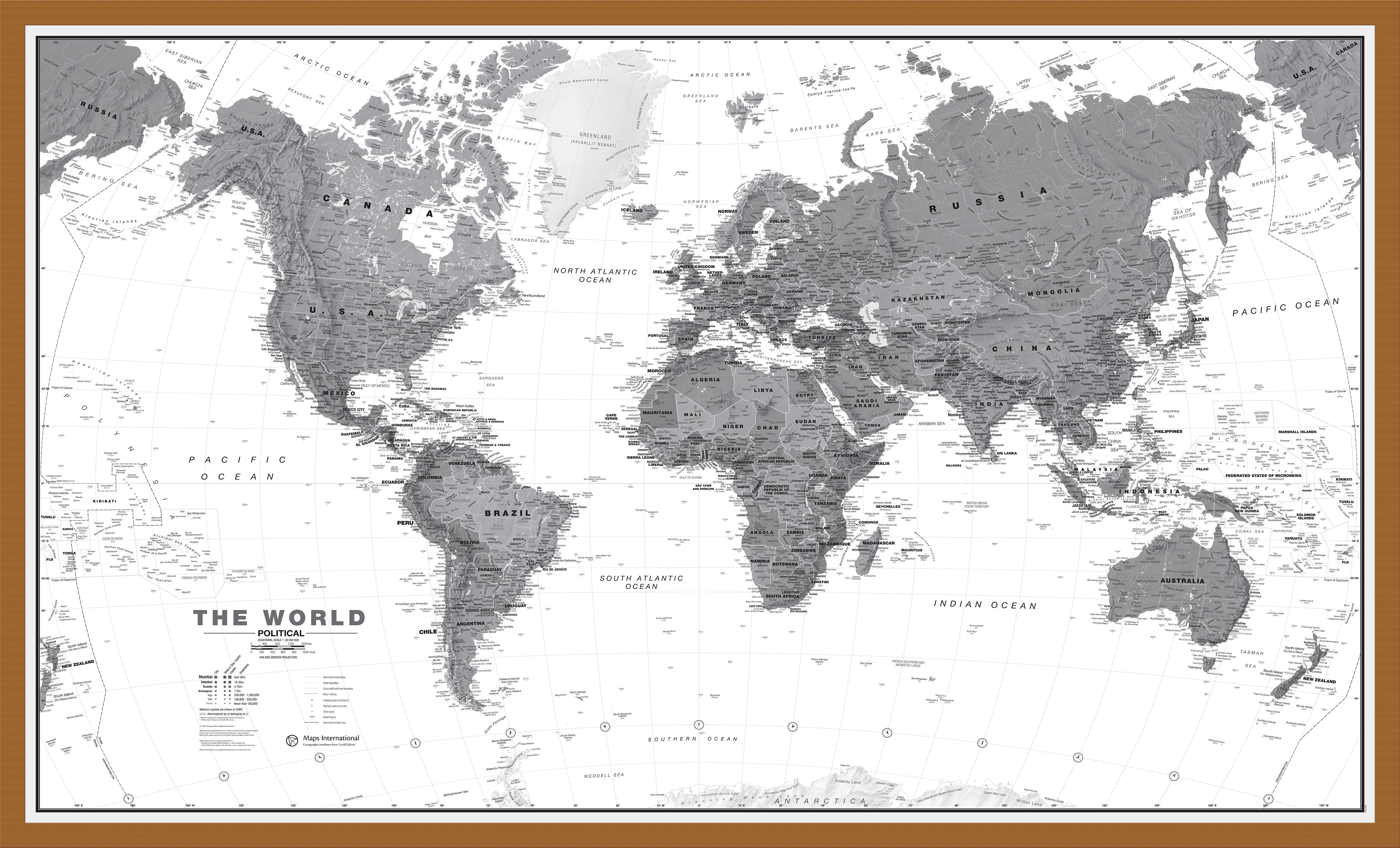 WM01642_L_WDTEA - World Wall Map Political Black & White